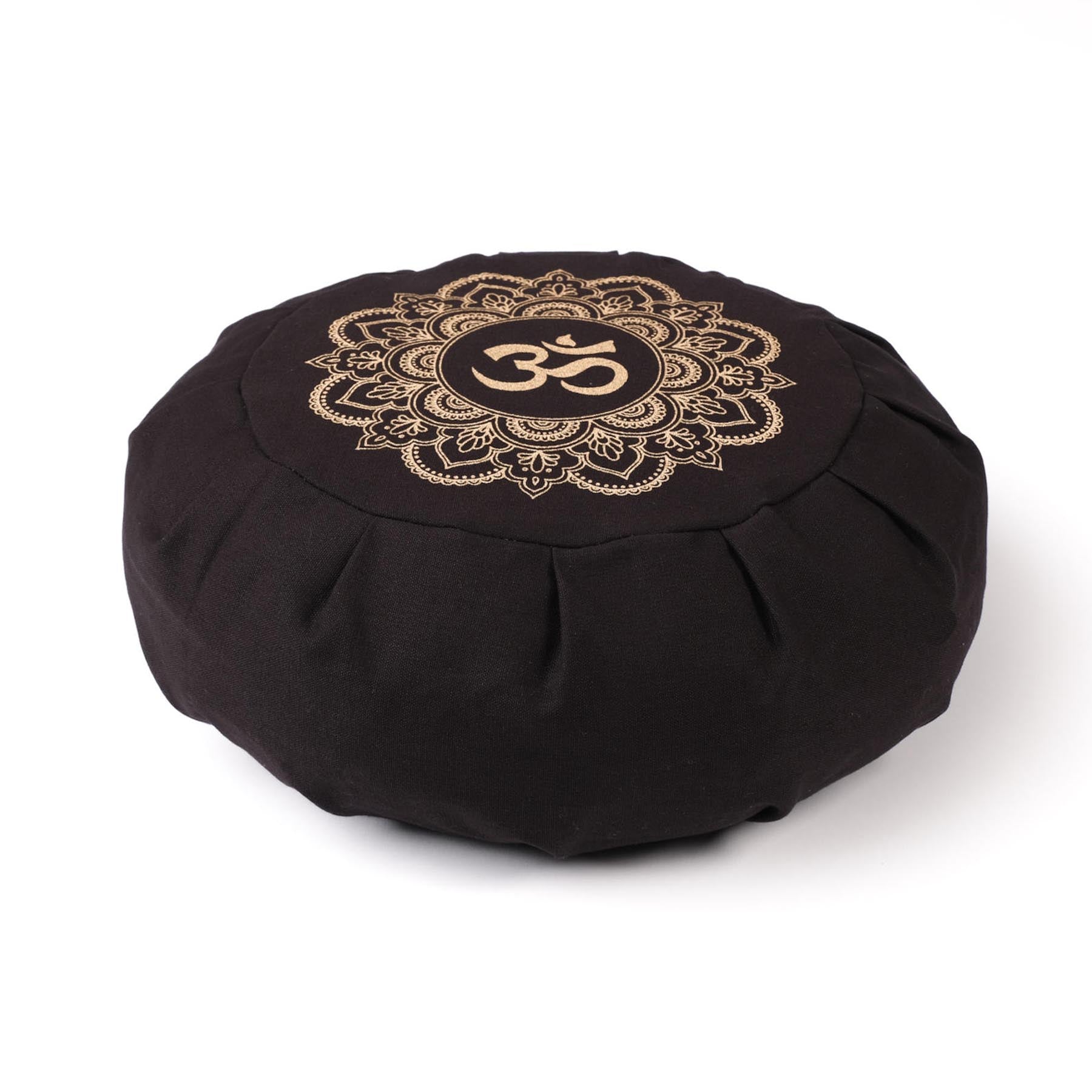 Cuscino da meditazione Zafu in cotone organico con stampa oro Mandala OM Nero