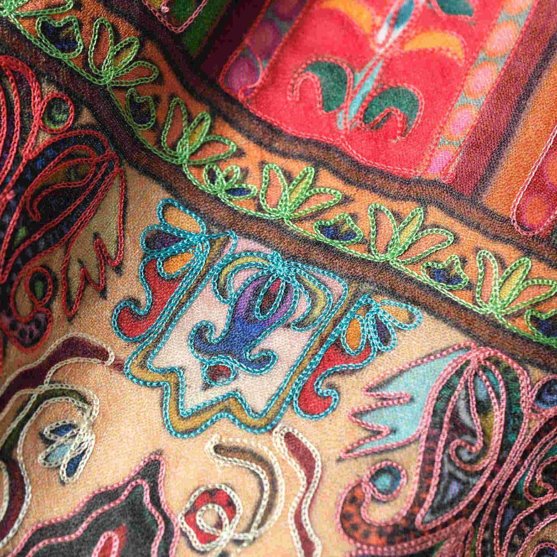 Sciarpa indiana Kalamkari Felicità in lana e seta pregiata