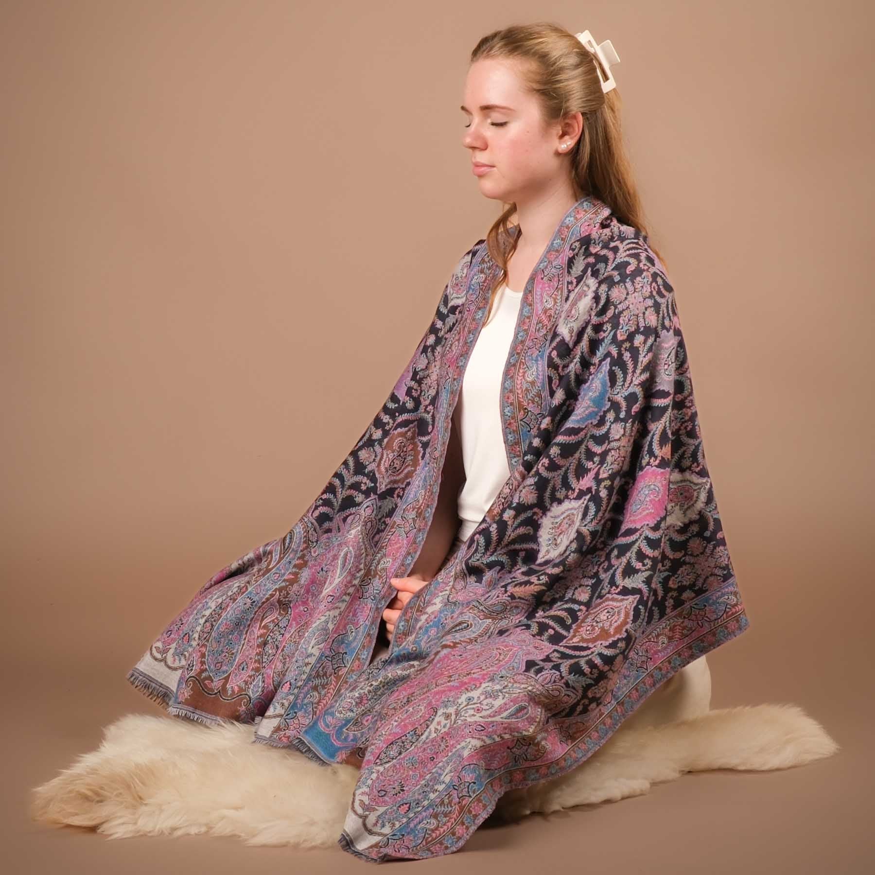 Scialle da meditazione in lana/cotone Kani Ananda
