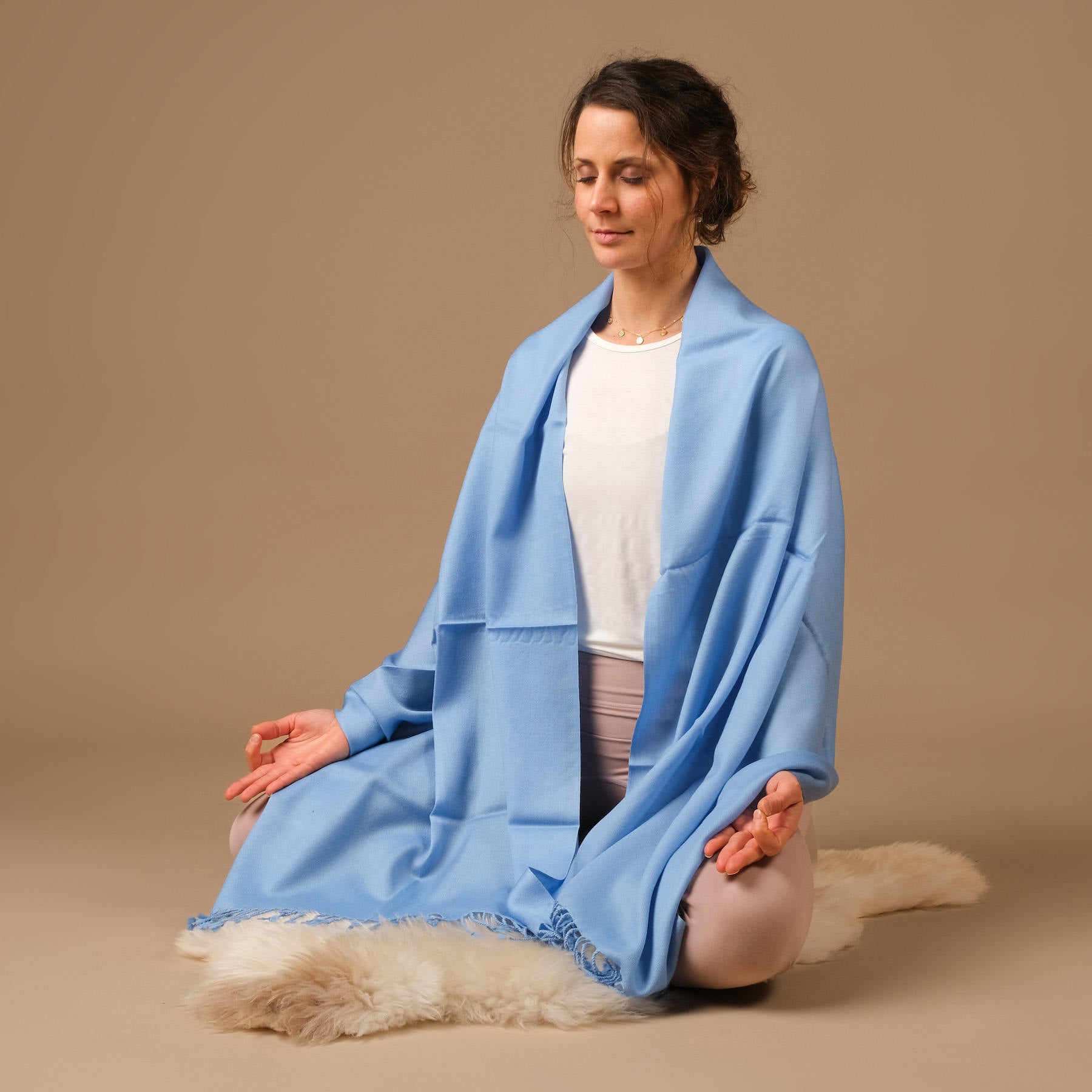 Sciarpa Meditation in lana merino blu chiaro uni