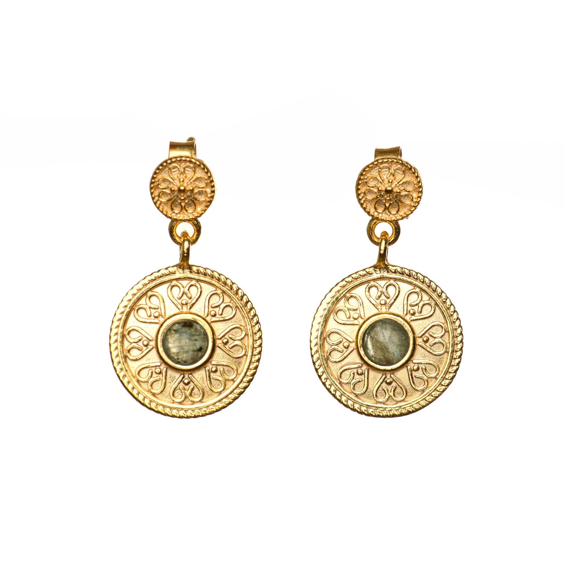 Orecchini Mandala Love con labradorite oro