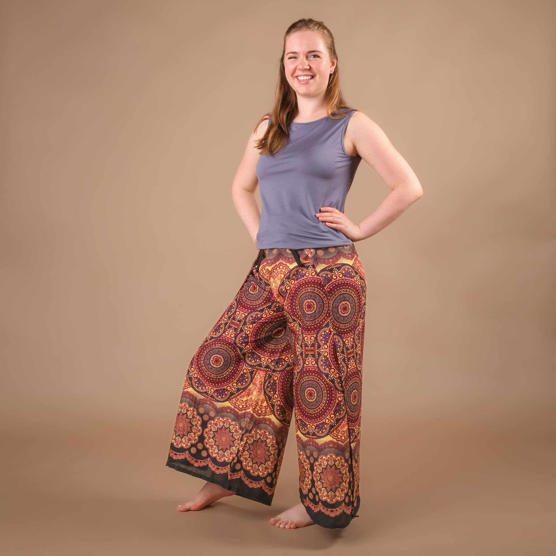 Palazzo Wrap Pantaloni Mandala berry tessuto leggero arioso