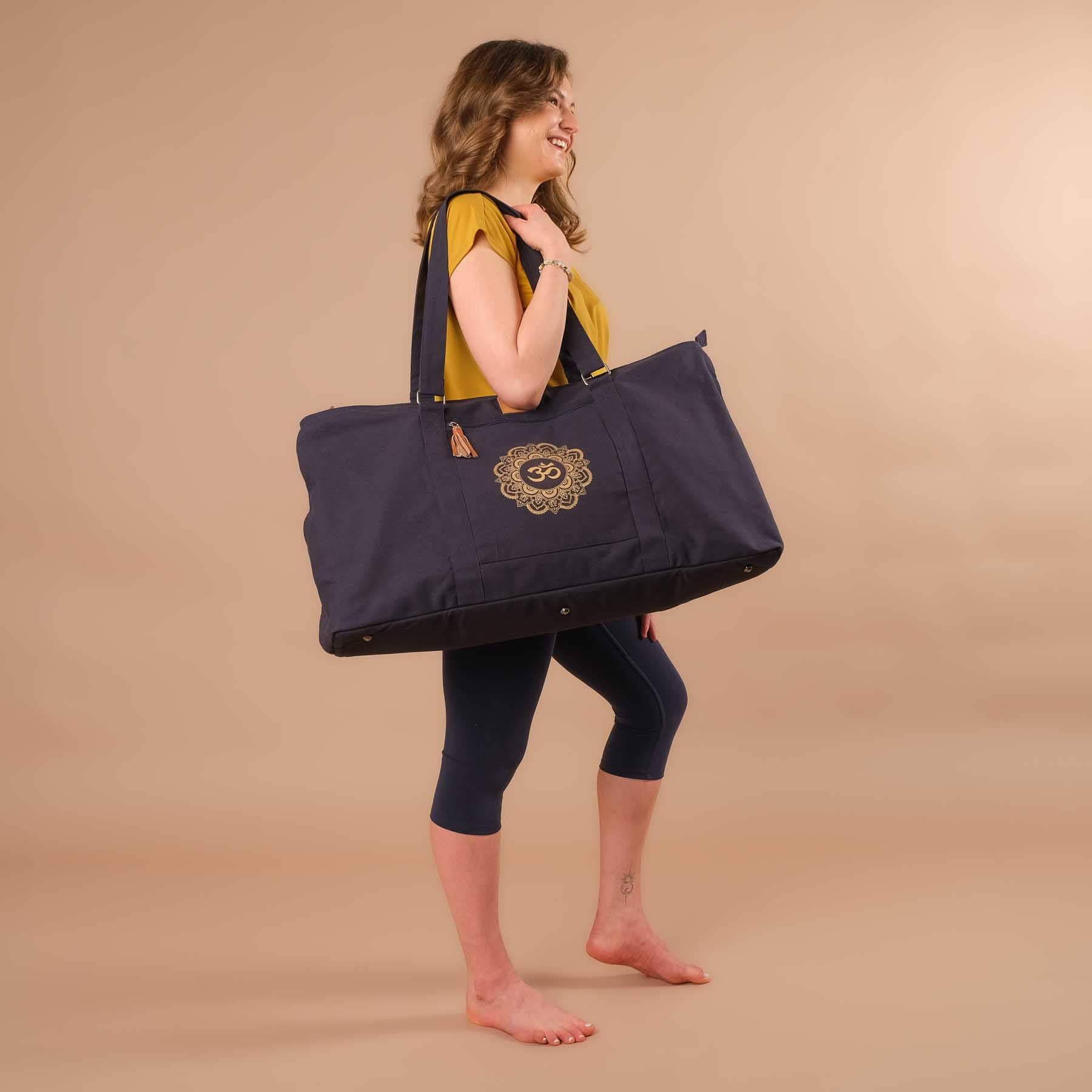 Borsa yoga grande - Borsa da viaggio in cotone Mandala OM navy