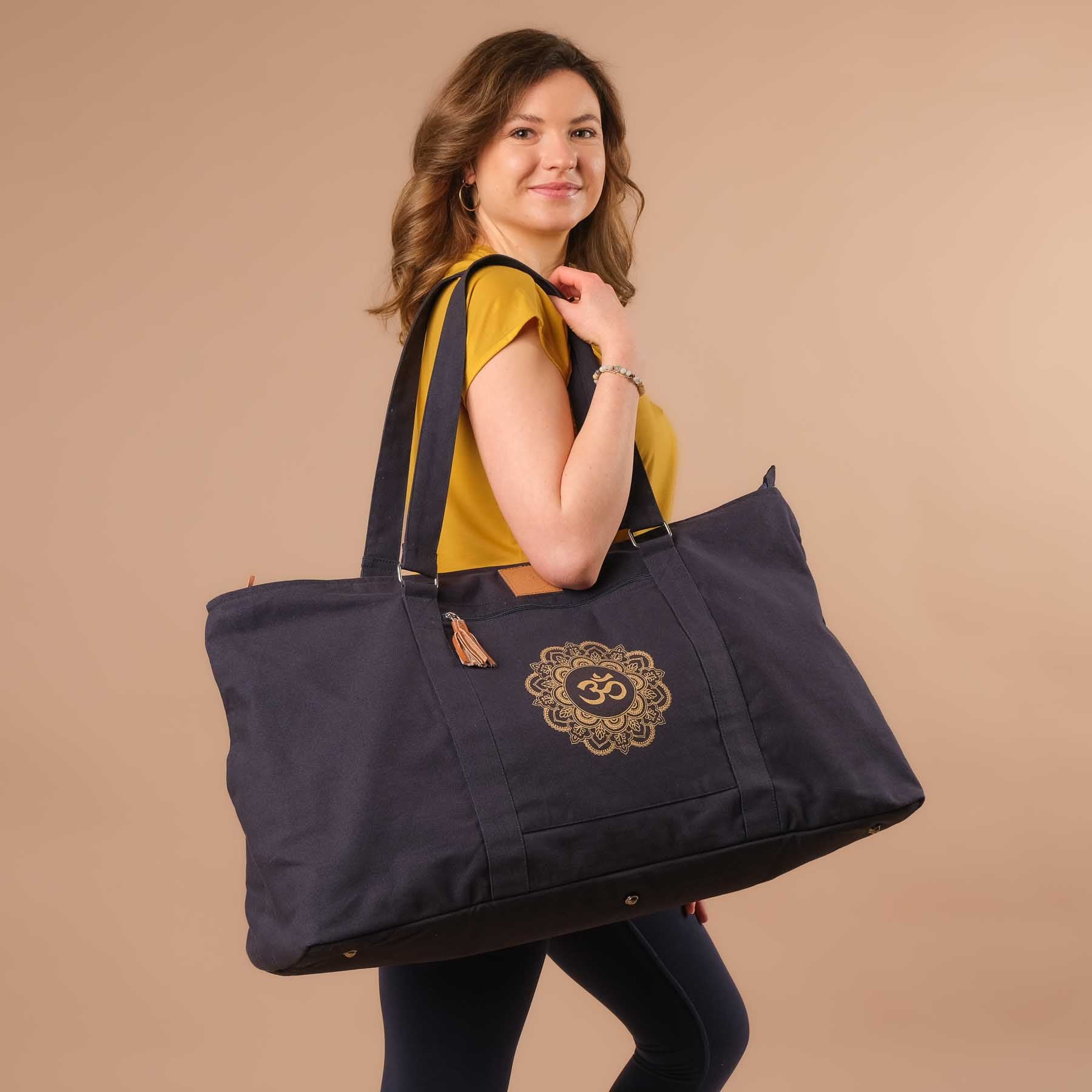 Borsa yoga grande - Borsa da viaggio in cotone Mandala OM navy