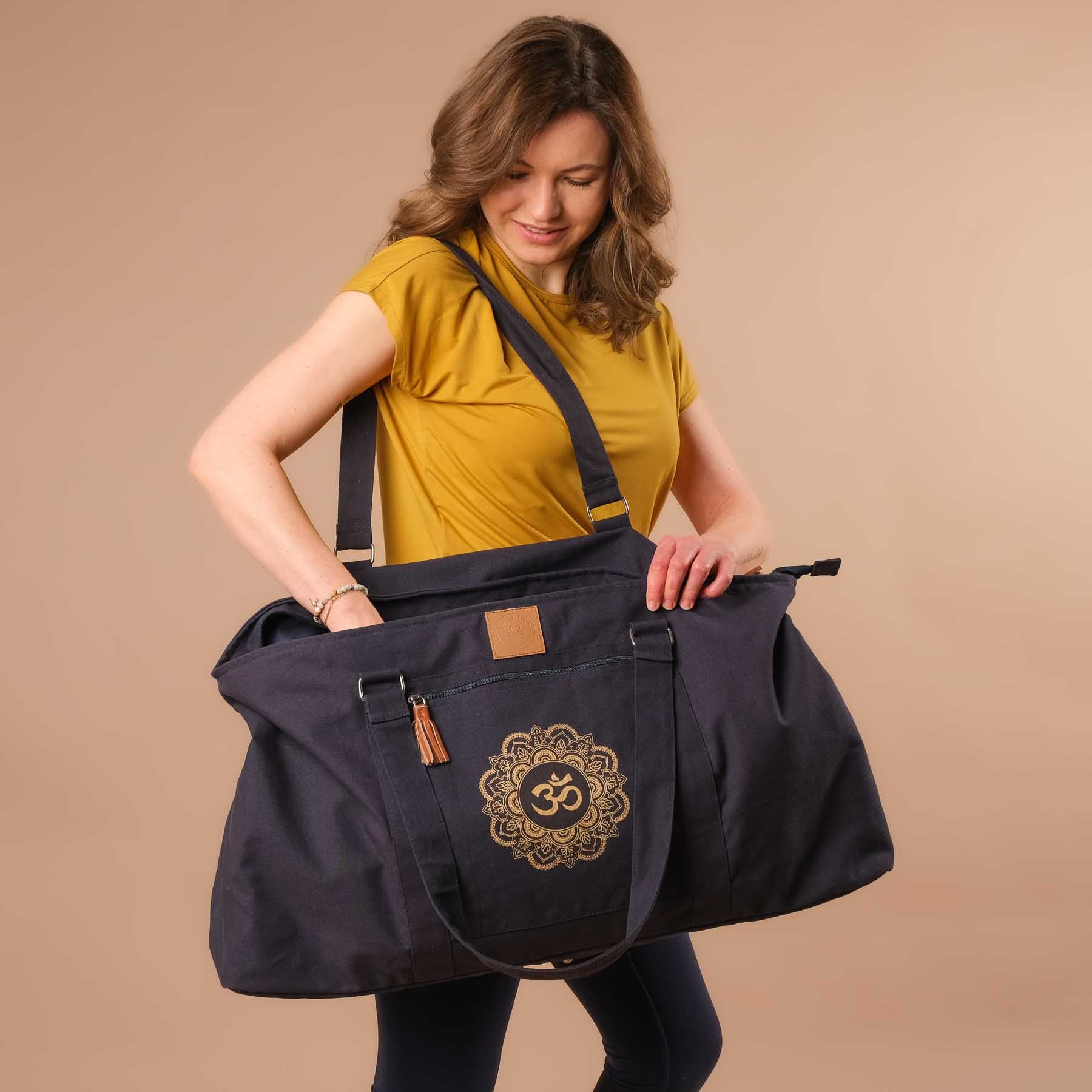 Borsa yoga grande - Borsa da viaggio in cotone Mandala OM navy