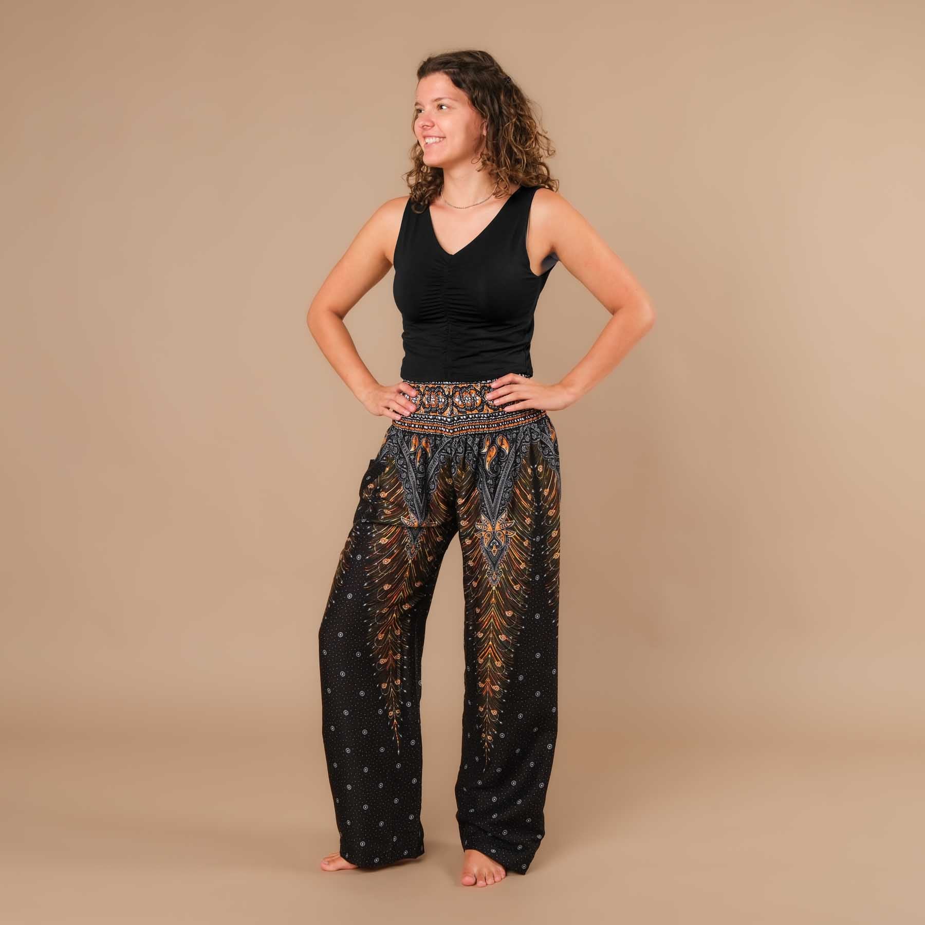 Pantaloni estivi Palazzo Feather nero