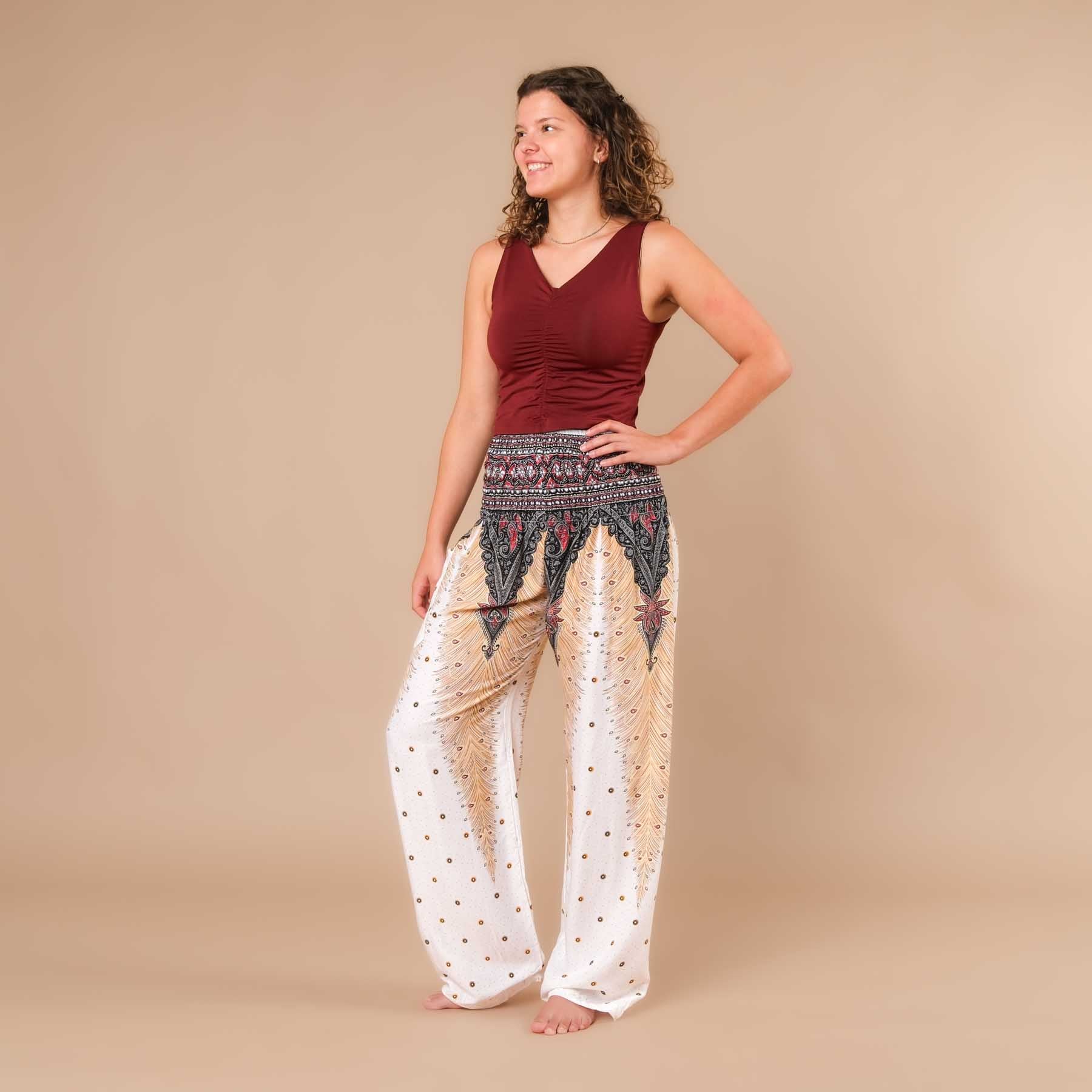 Pantaloni estivi Palazzo Feather white