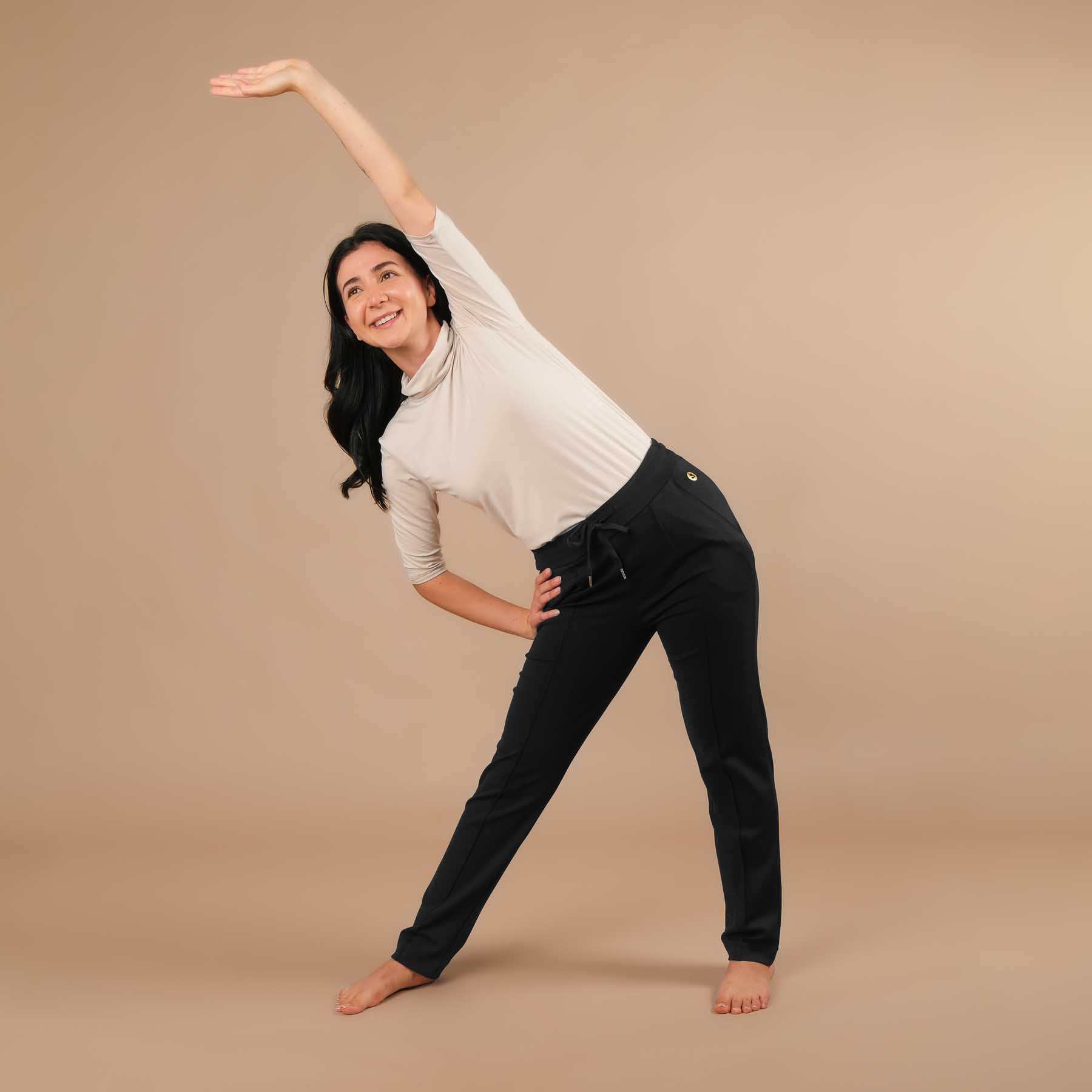 Camicia yoga collo alto manica corta sabbia