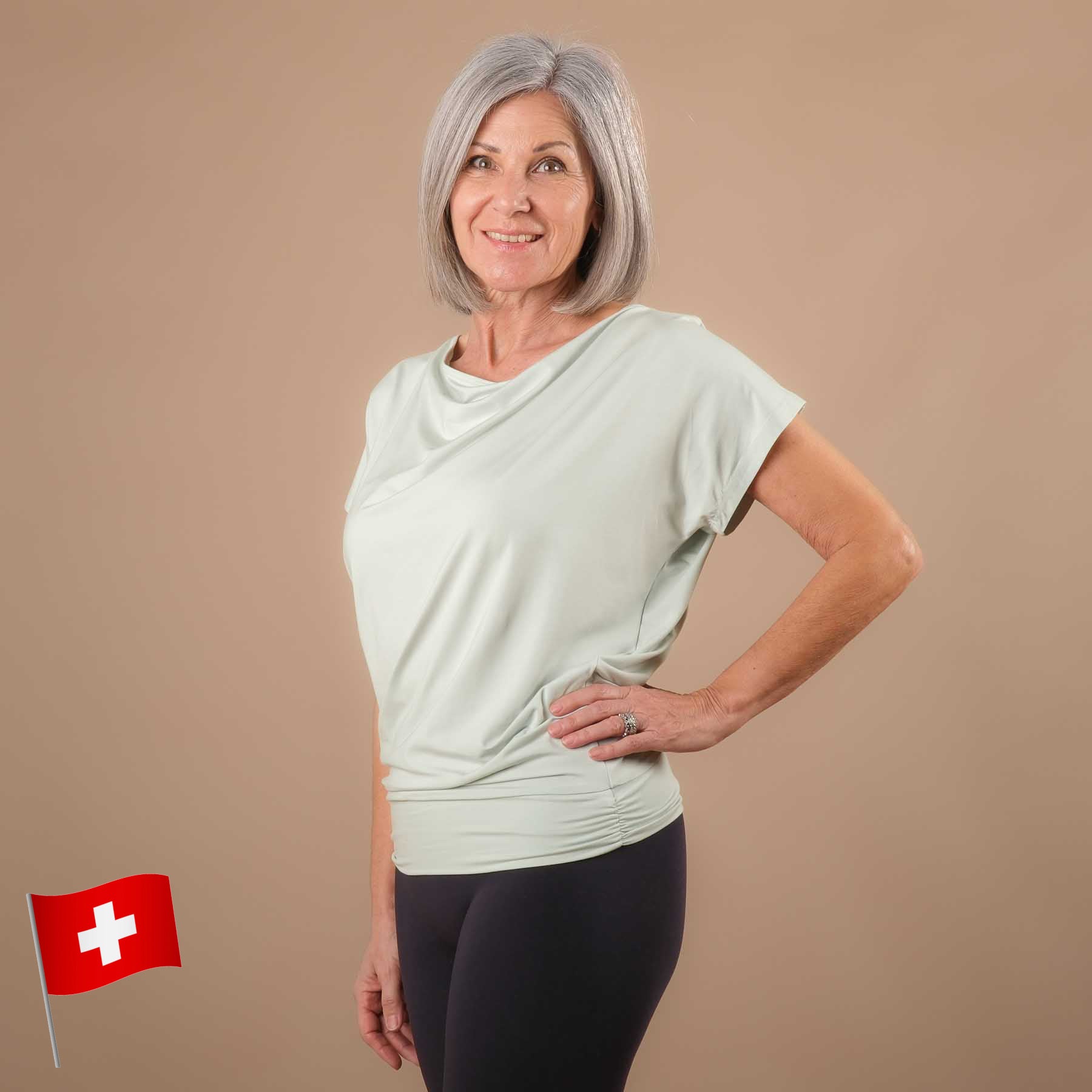 Camicia yoga a cascata, super sostenibile, cucita in Svizzera, menta