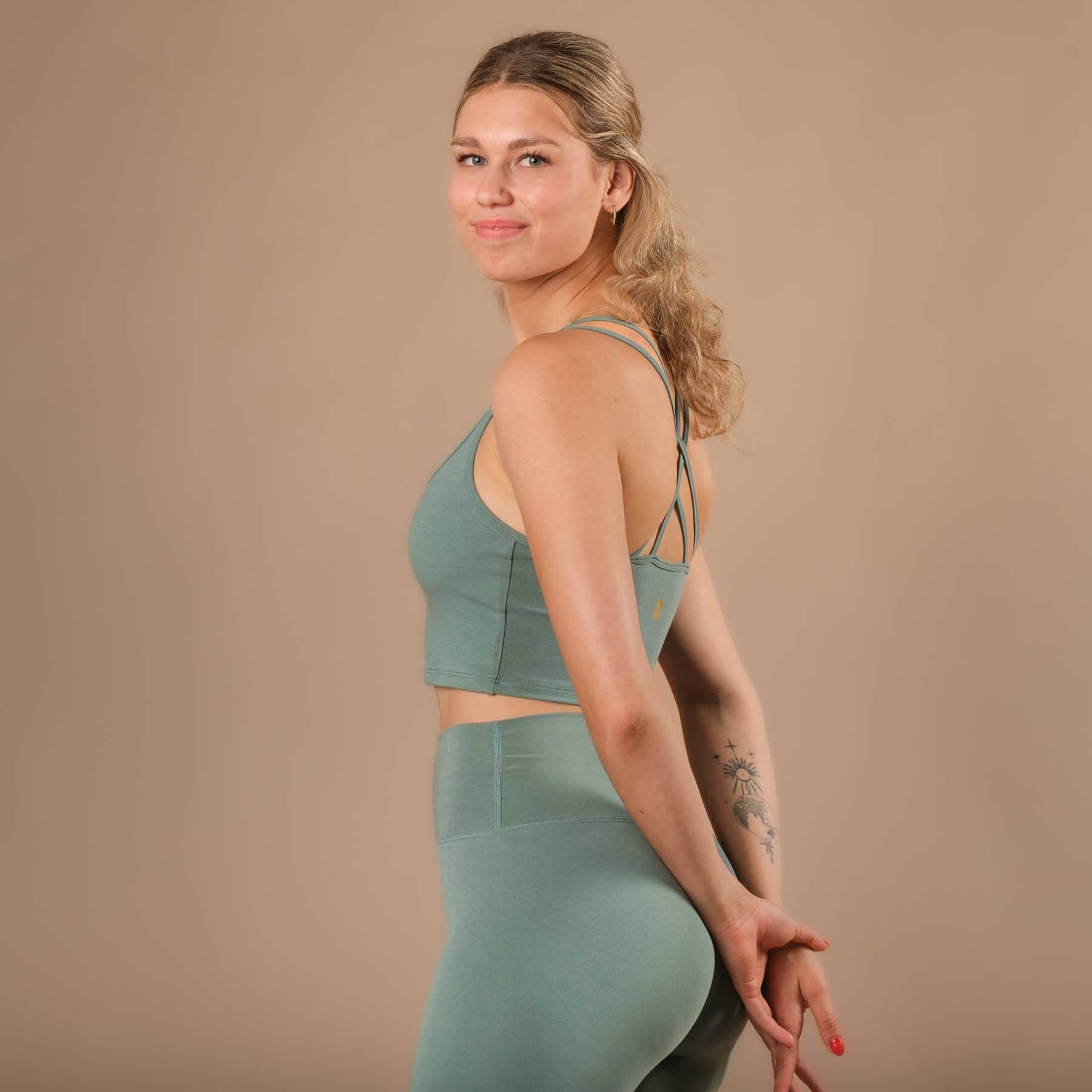 Abiti da yoga Crop Top Joy petrol in tessuto sostenibile e made in Switzerland