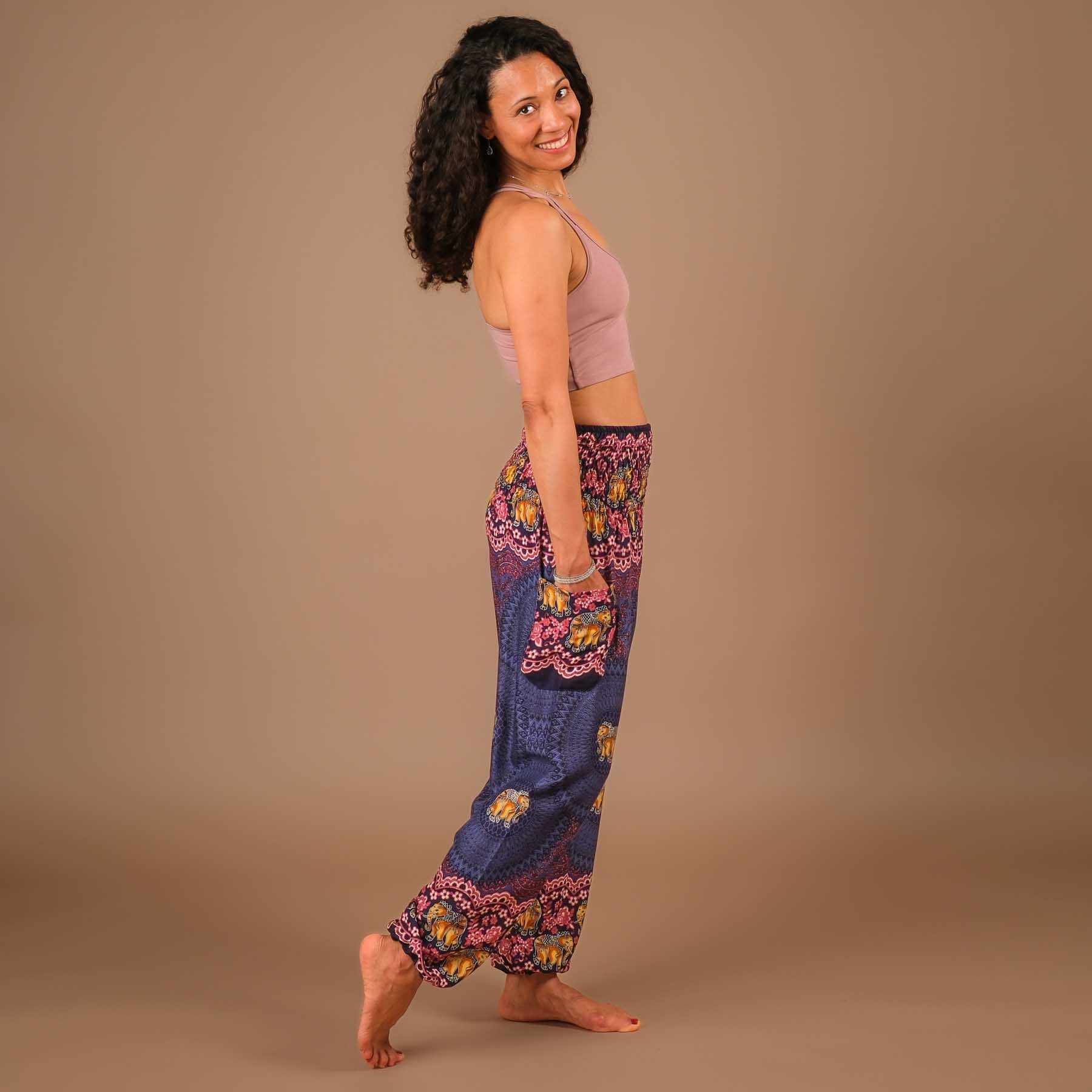 Pantaloni Yoga Harem Pantaloni Elefante Boho blu