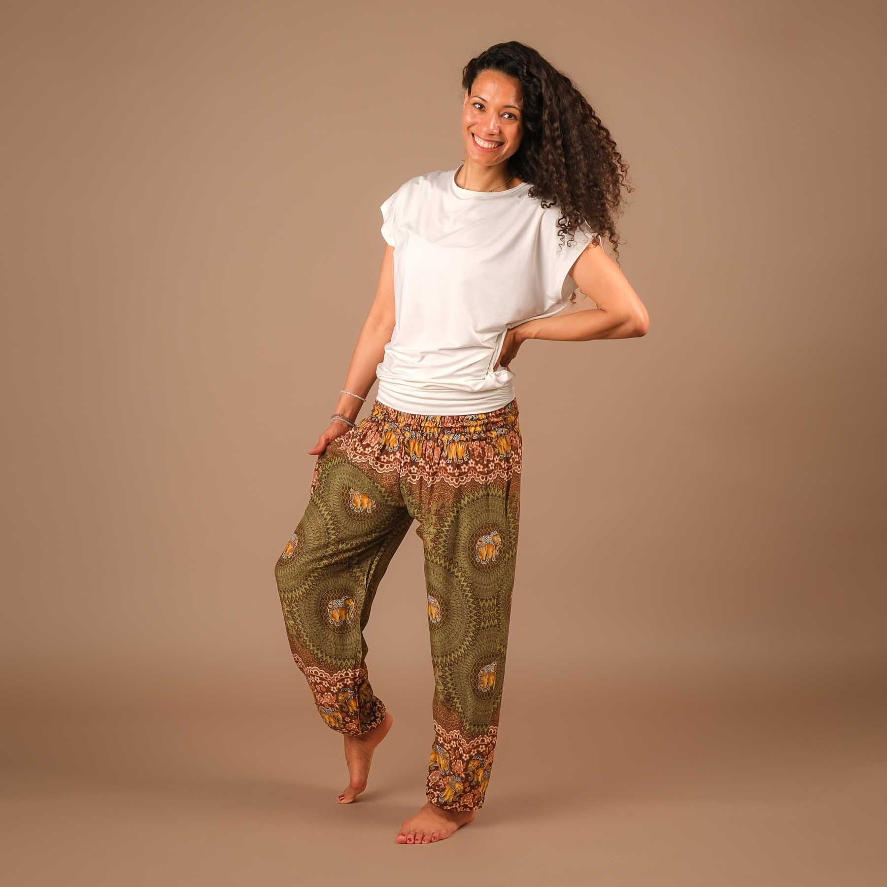 Yoga Harem Pantaloni Elephant Boho Pantaloni oliva