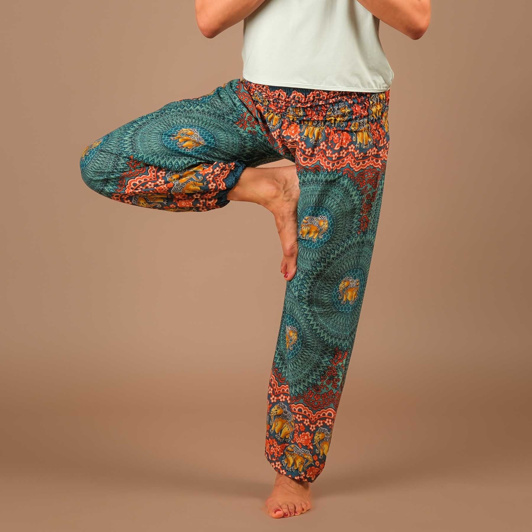 Pantaloni Harem Yoga Pantaloni Boho Elefante turchese