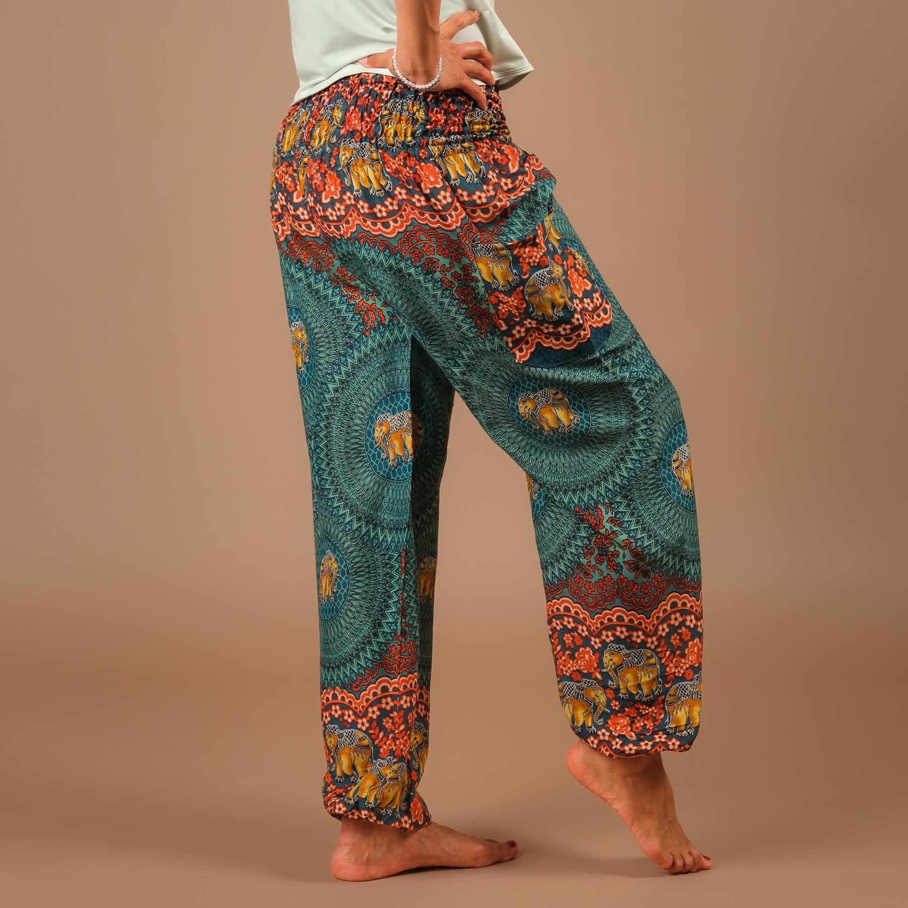 Pantaloni Harem Yoga Pantaloni Boho Elefante turchese