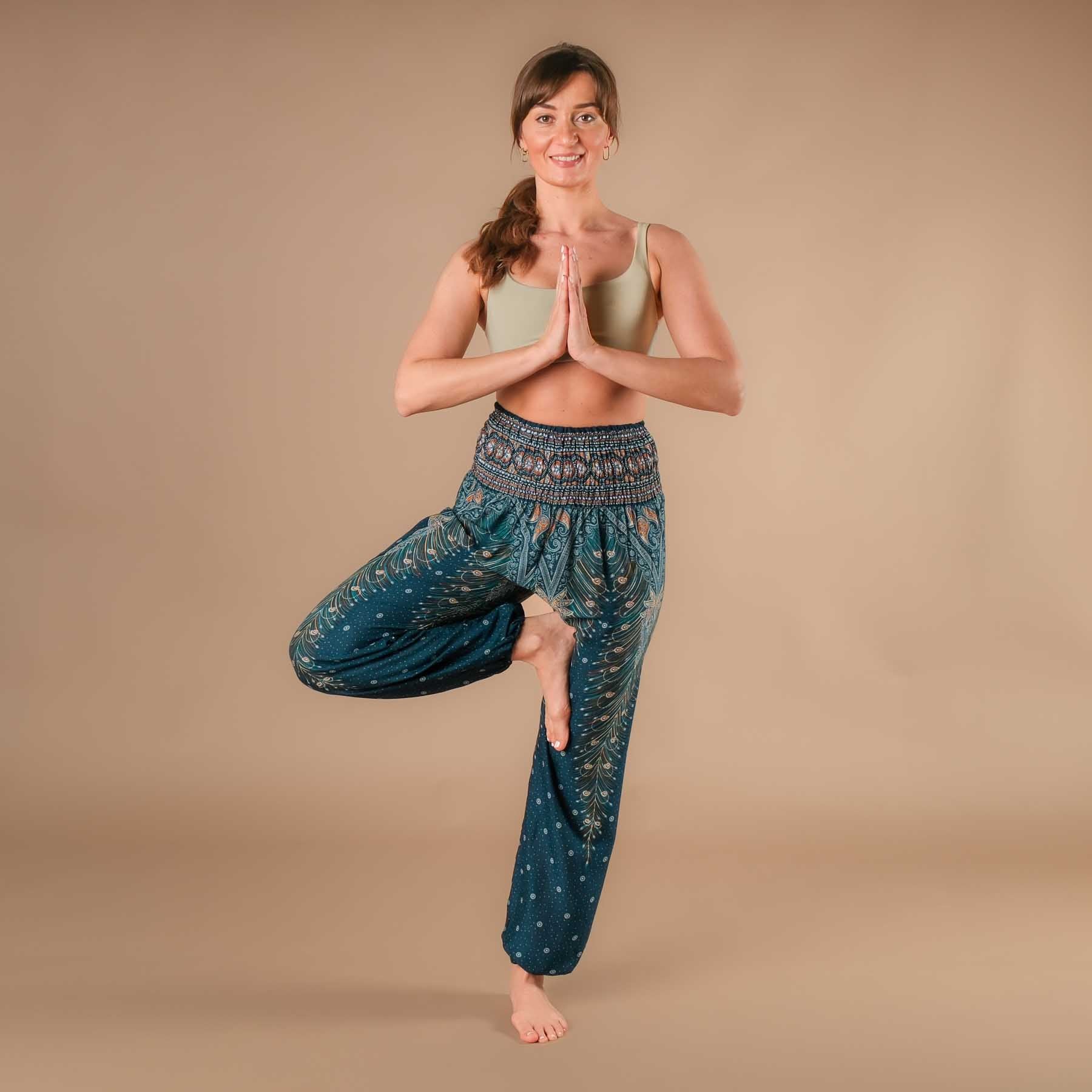 Pantaloni Yoga Harem Piuma turchese