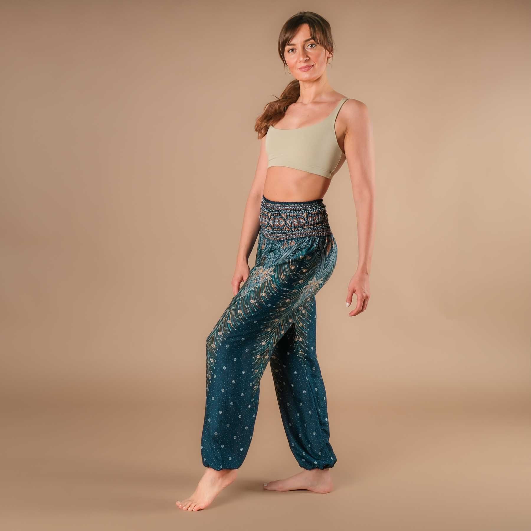 Pantaloni Yoga Harem Piuma turchese