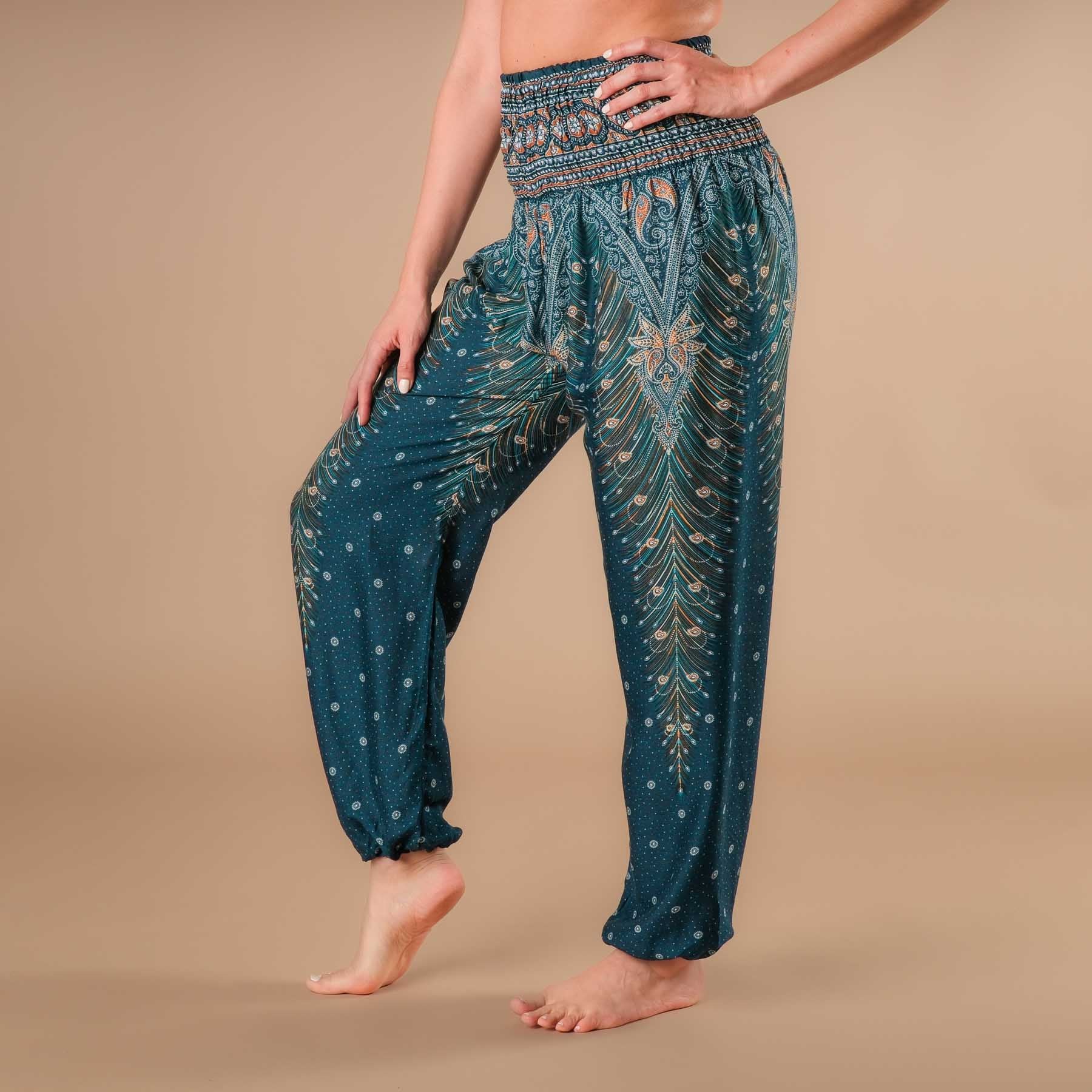 Pantaloni Yoga Harem Piuma turchese