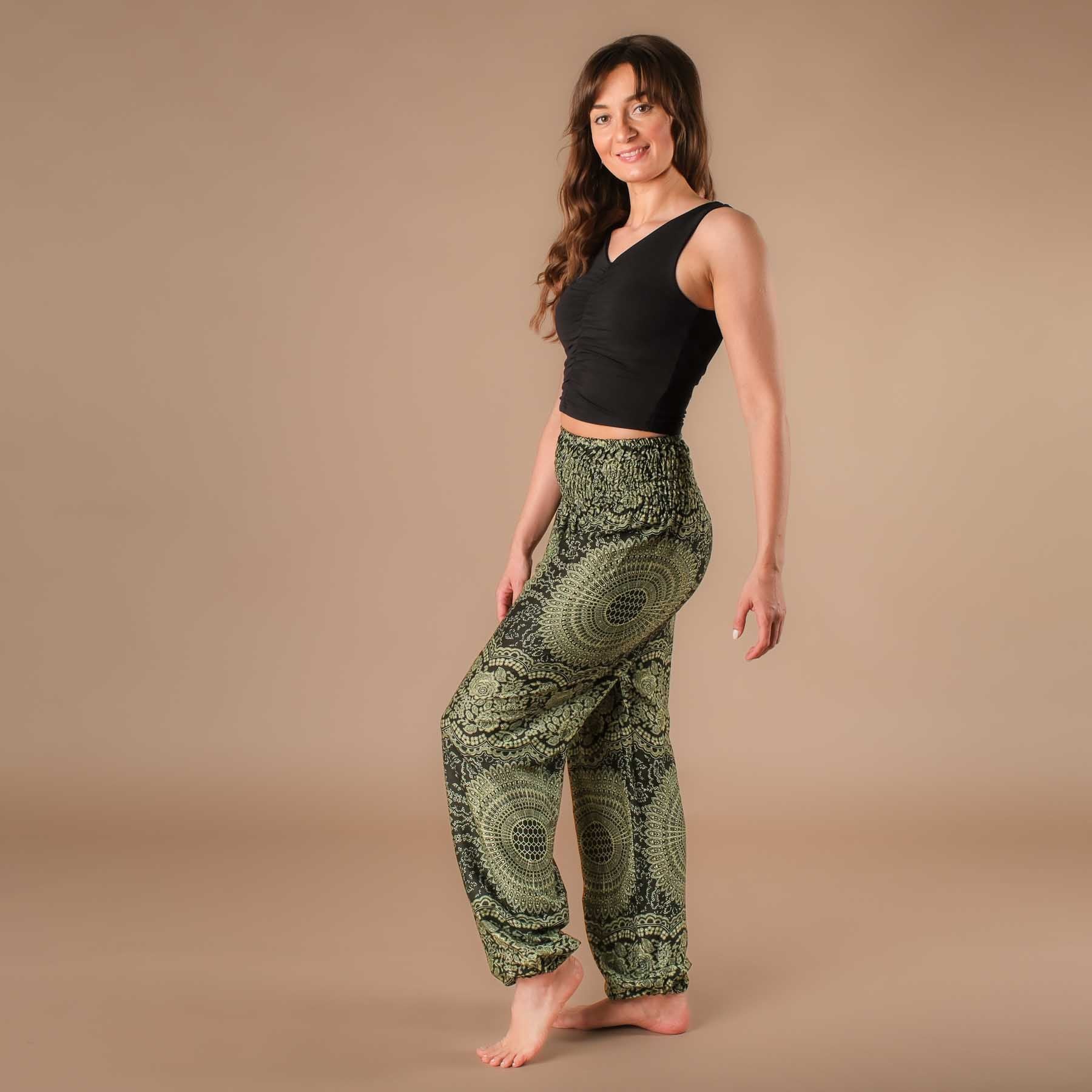 Pantaloni Harem Yoga Pantaloni Boho Estate Indiana verde oliva