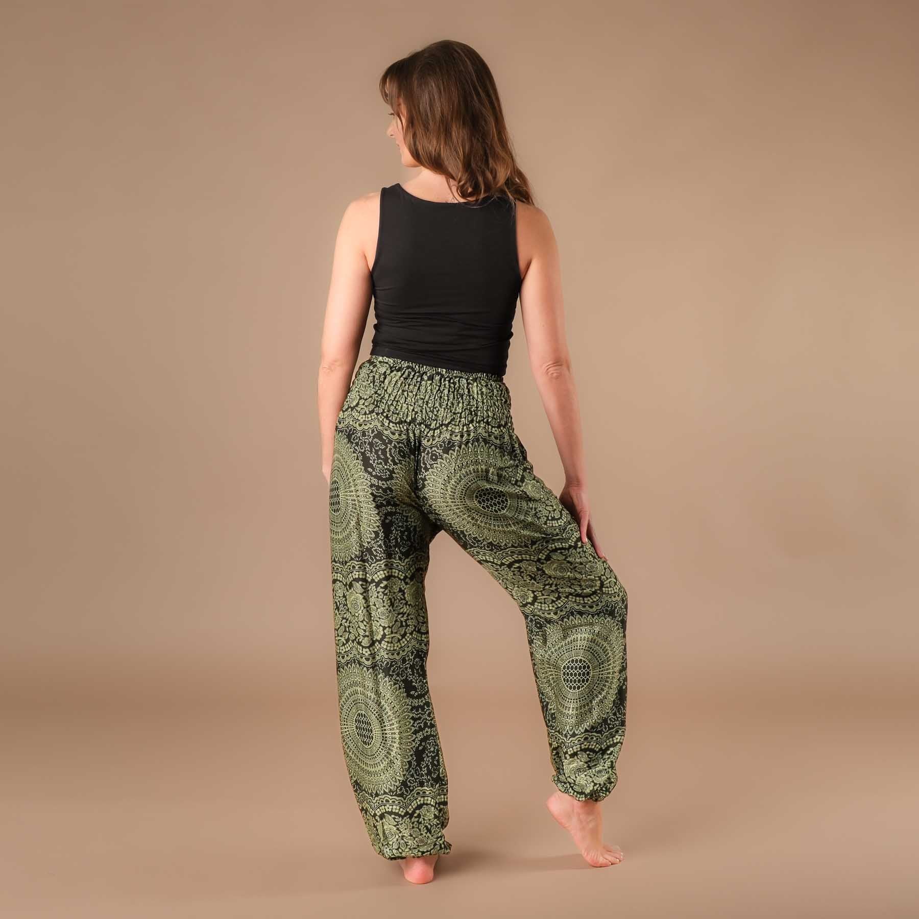 Pantaloni Harem Yoga Pantaloni Boho Estate Indiana verde oliva