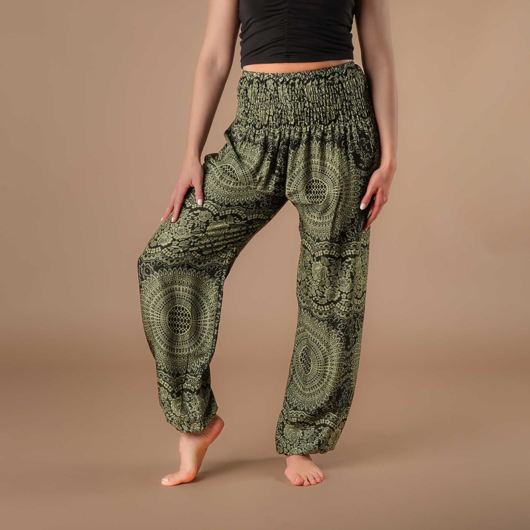 Pantaloni Harem Yoga Pantaloni Boho Estate Indiana verde oliva