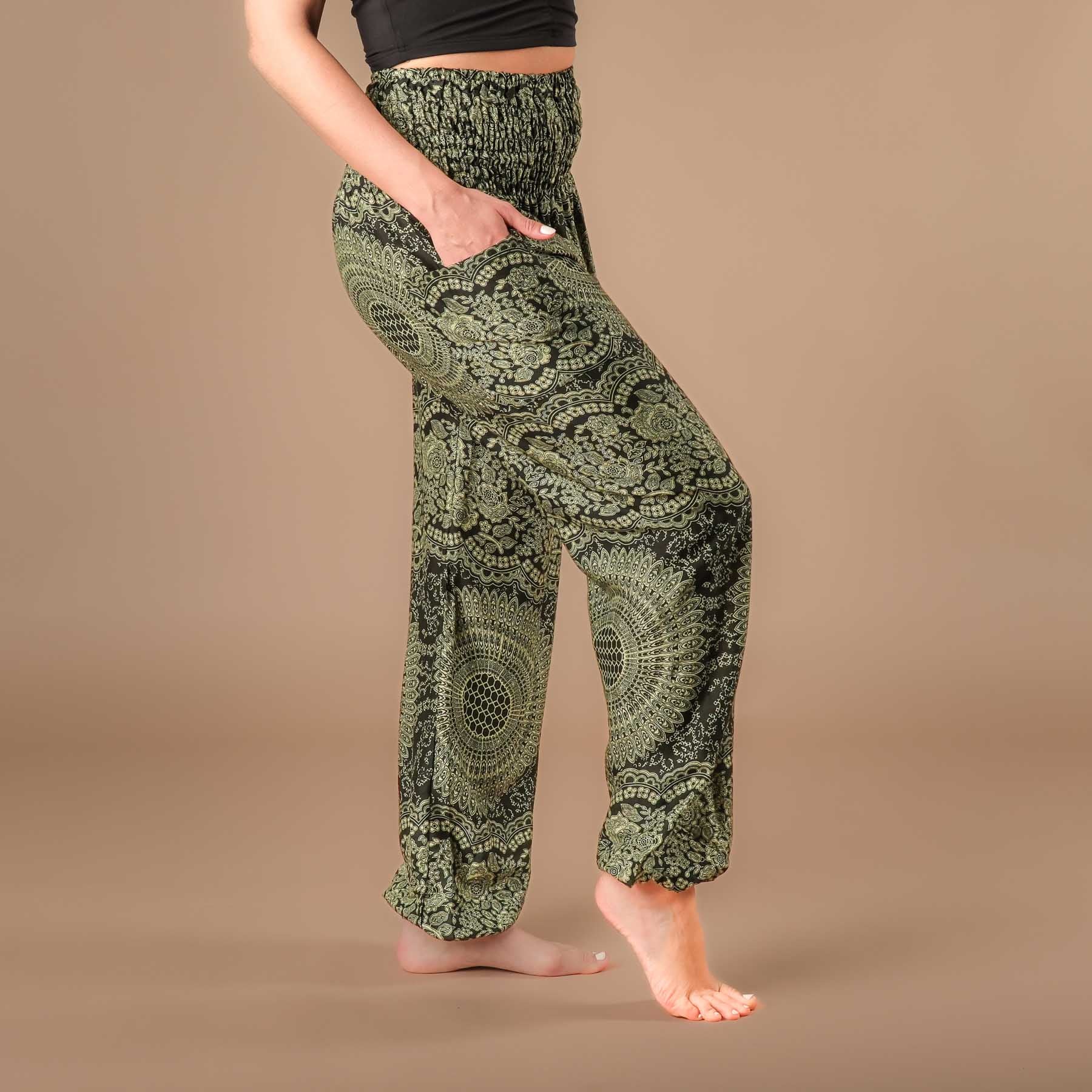 Pantaloni Harem Yoga Pantaloni Boho Estate Indiana verde oliva