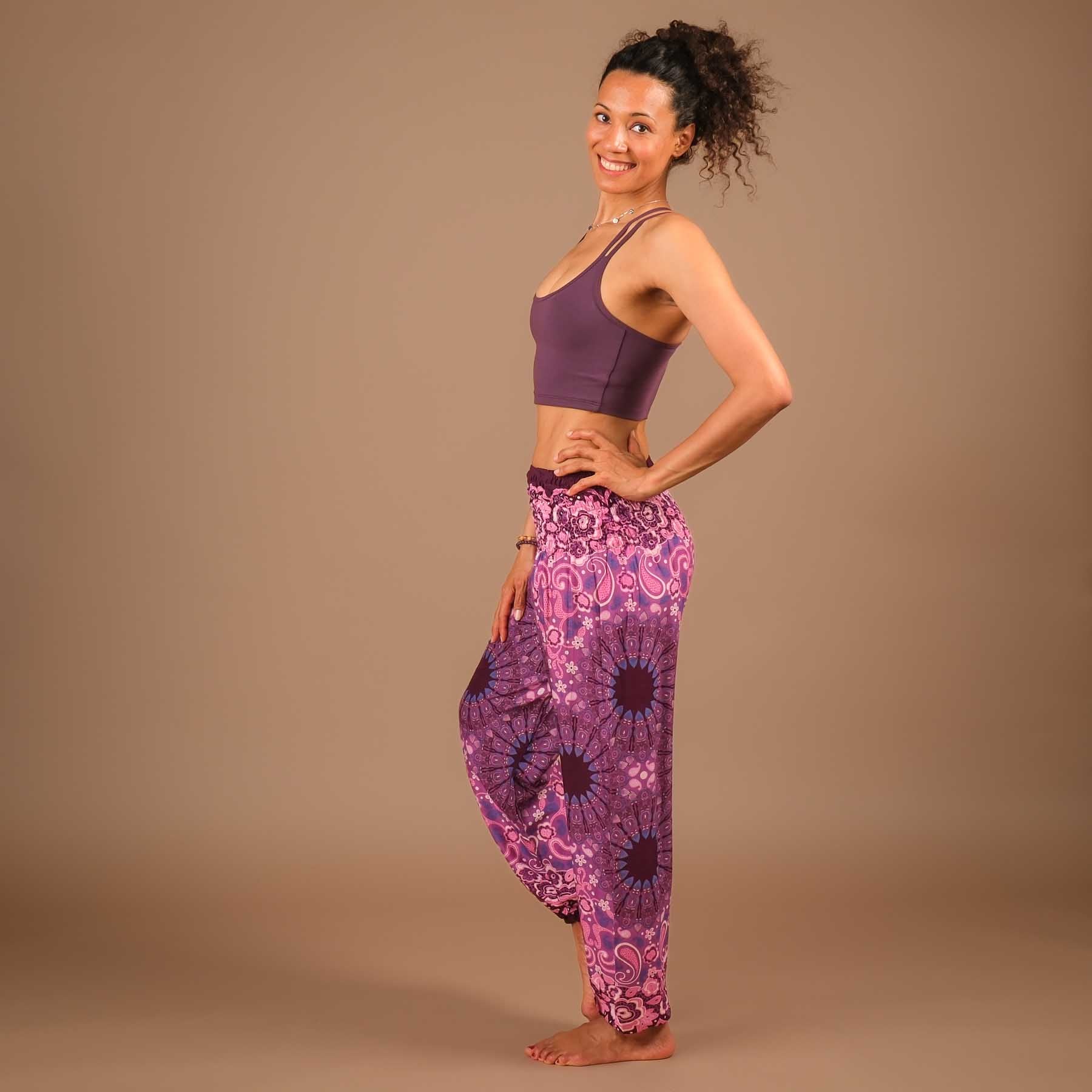 Pantaloni Harem Yoga Pantaloni Boho Pantaloni Mandala prugna