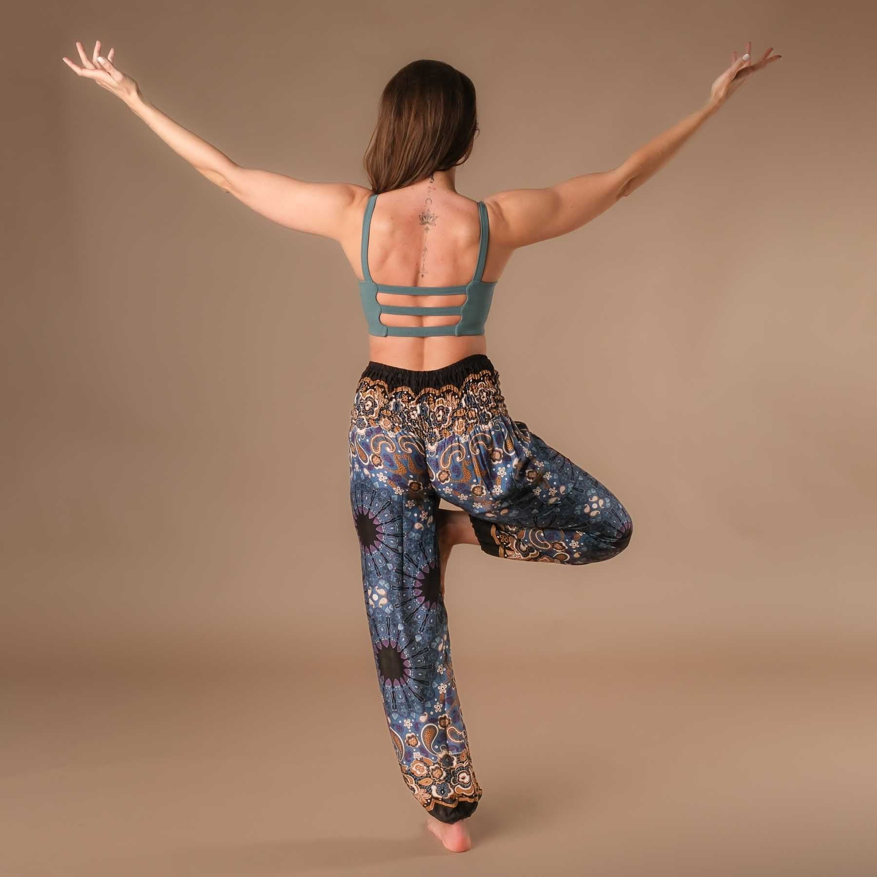 Yoga Harem Pantaloni Boho Pantaloni Mandala grigio blu