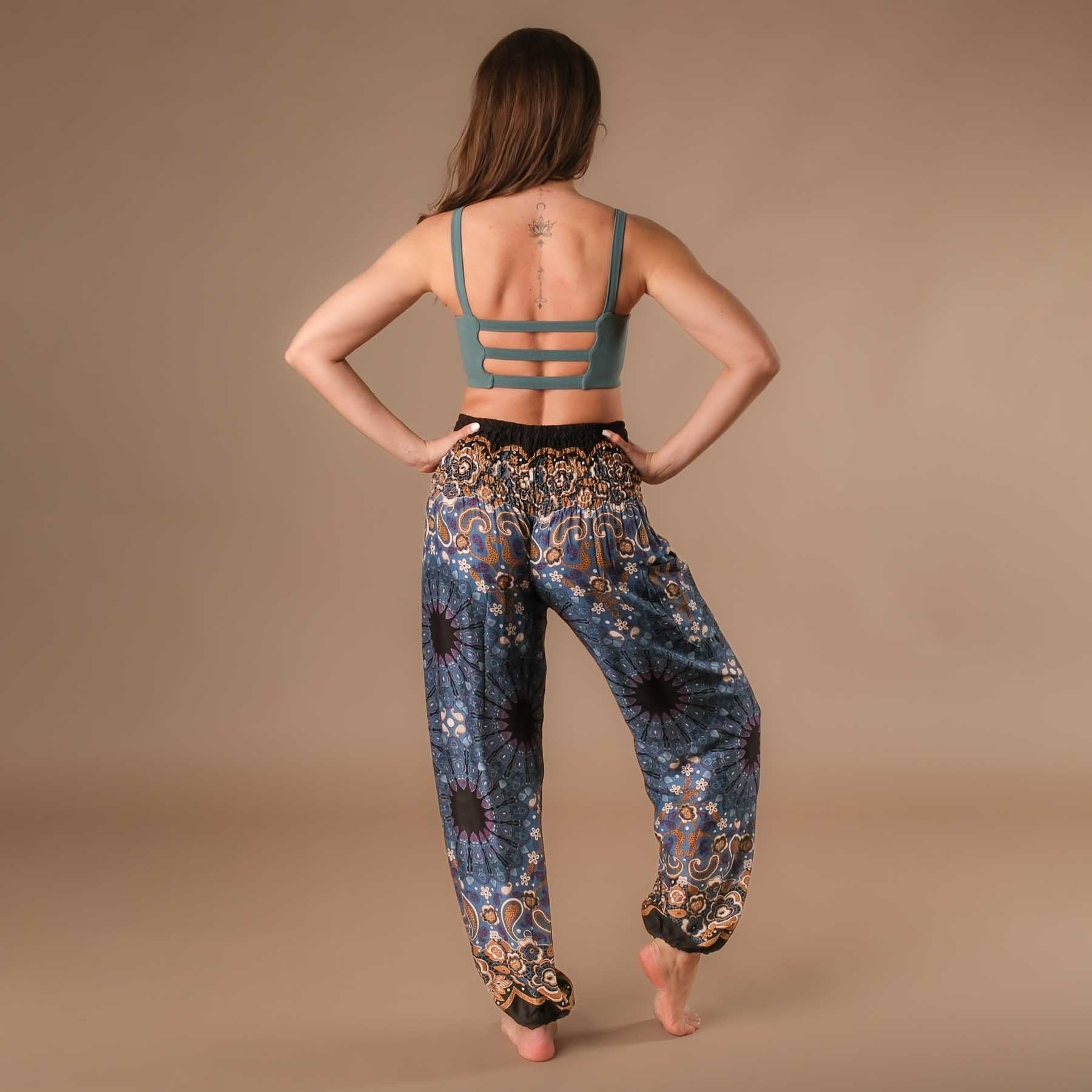 Yoga Harem Pantaloni Boho Pantaloni Mandala grigio blu