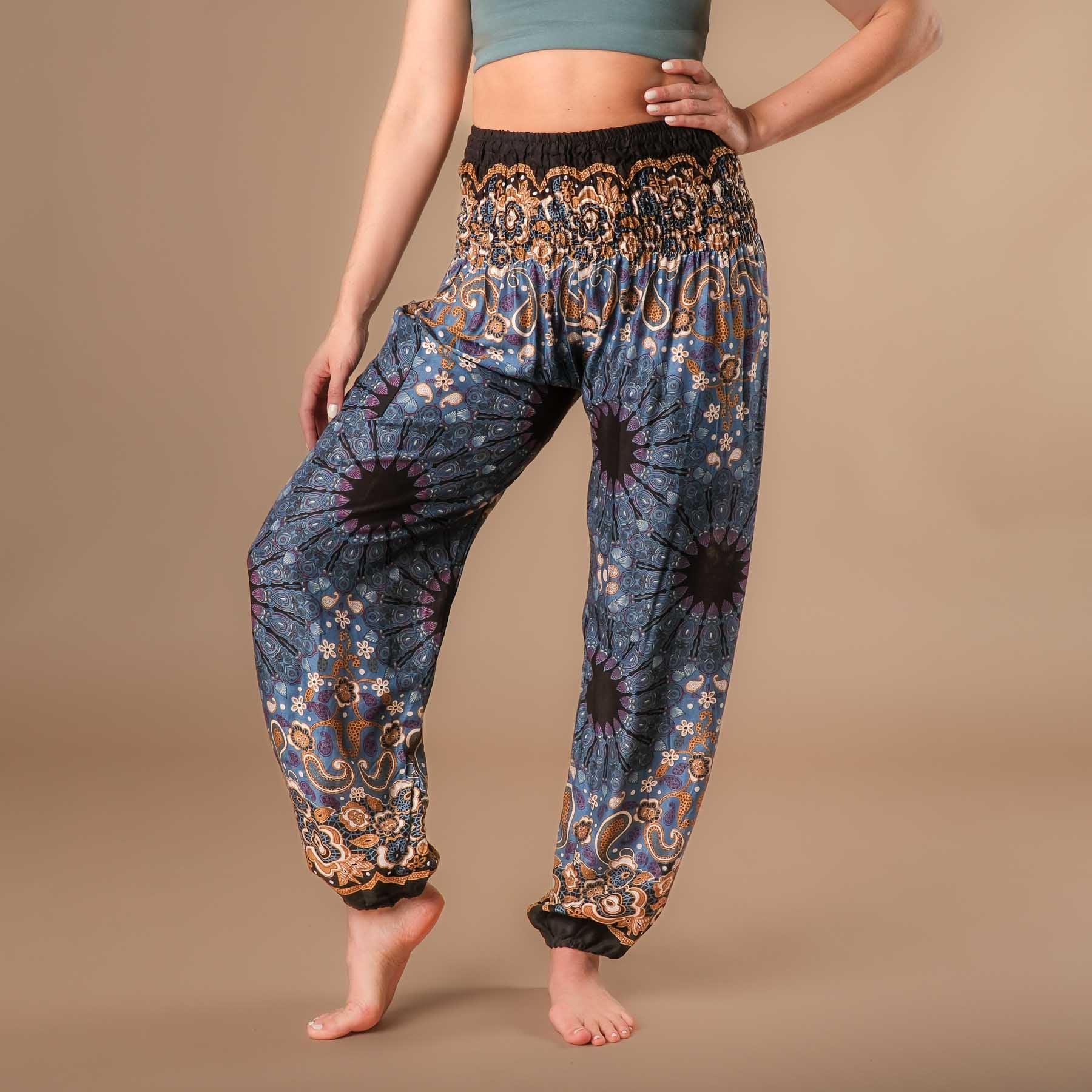 Yoga Harem Pantaloni Boho Pantaloni Mandala grigio blu