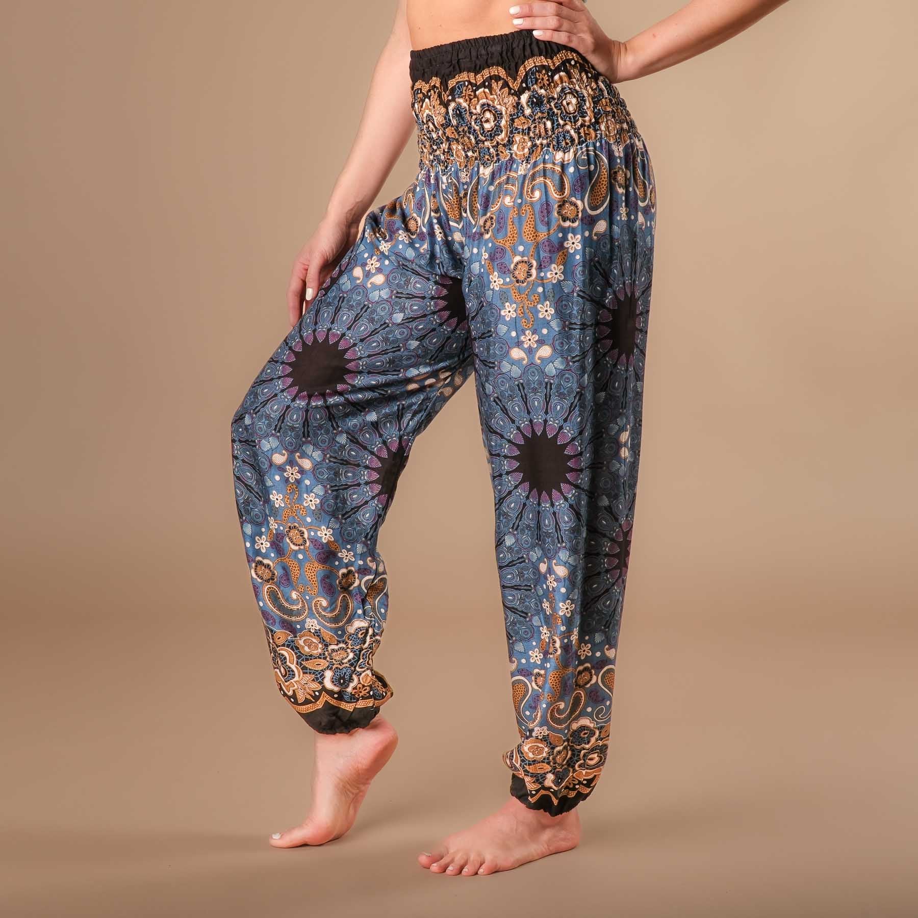 Yoga Harem Pantaloni Boho Pantaloni Mandala grigio blu