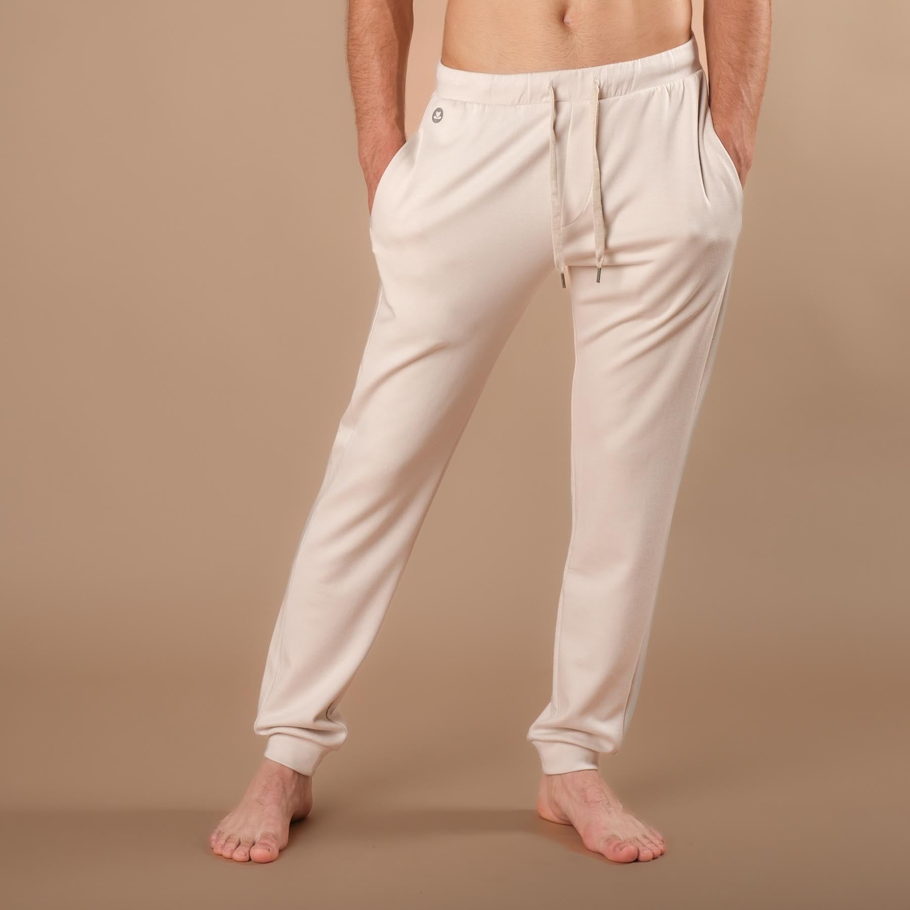 Pantaloni da yoga jogging da uomo, pantaloni della tuta ecrù