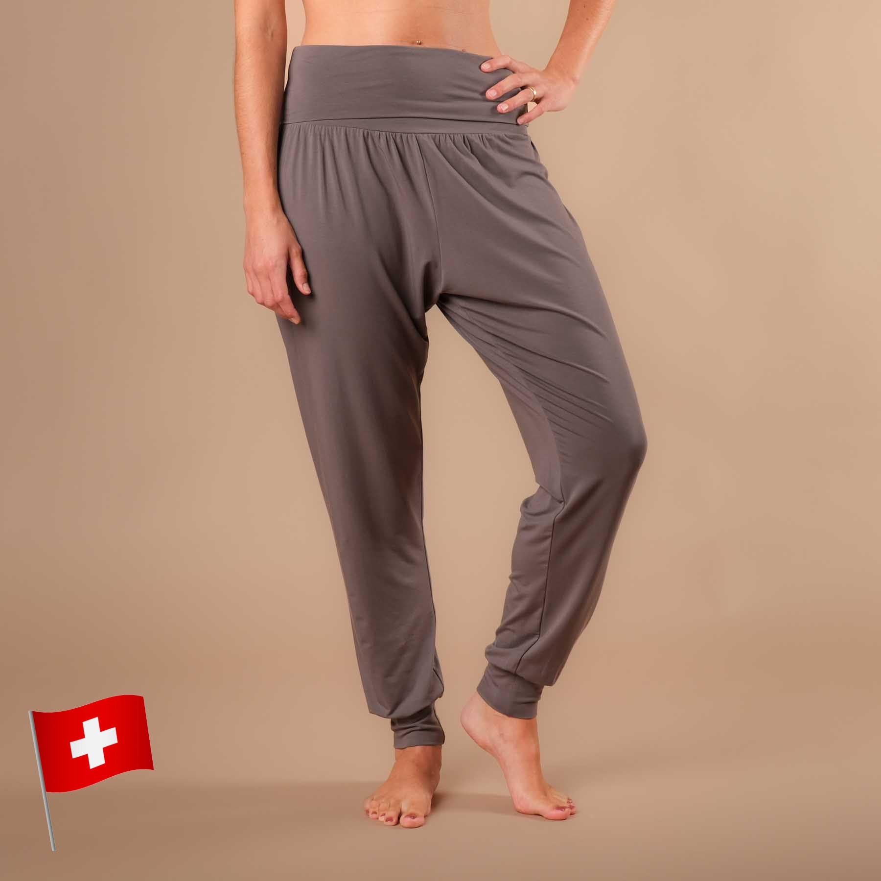 Pantaloni da yoga lunghi Taj Mahal, realizzati in modo sostenibile in Svizzera, colore grigio acciaio