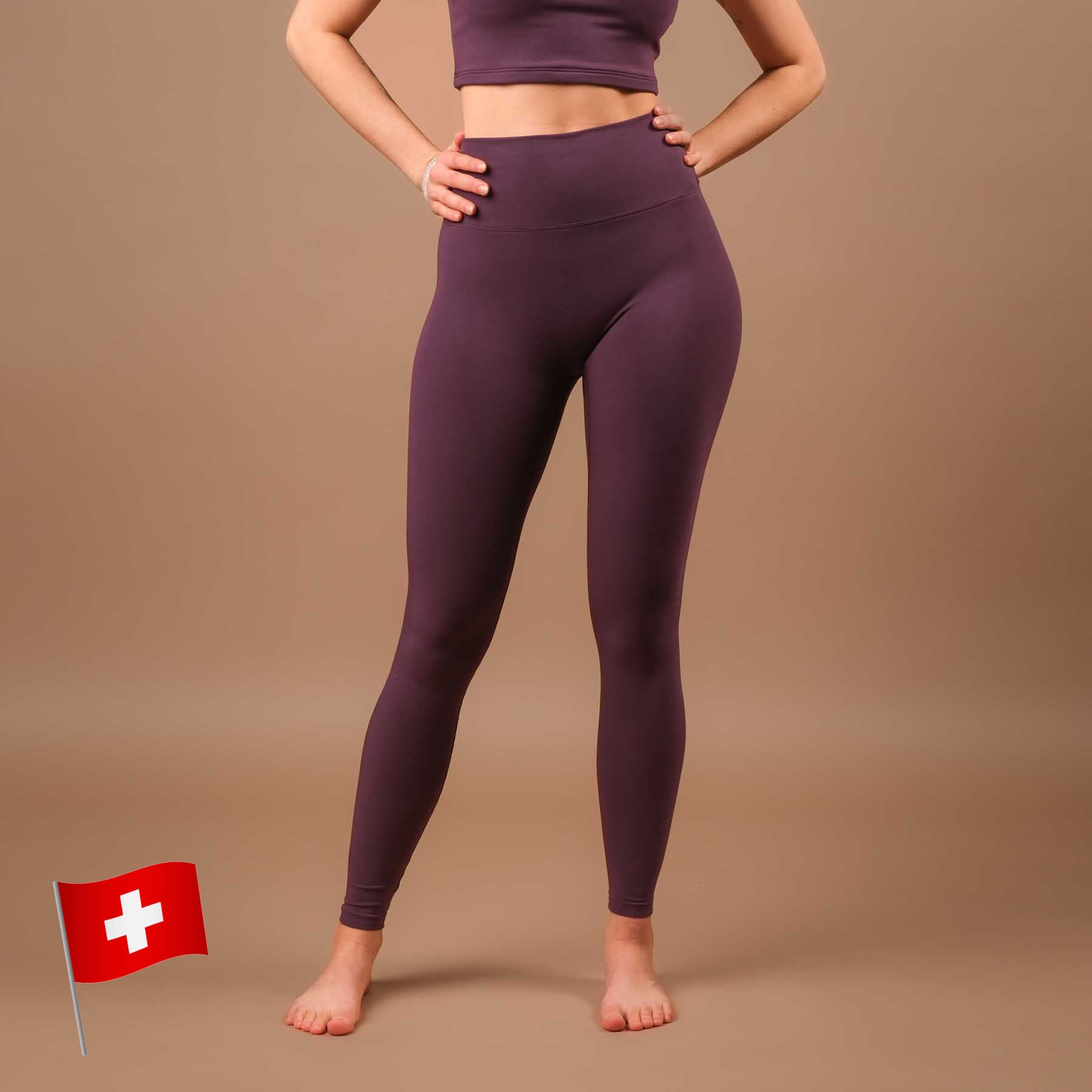 Leggings Yoga Comodi prugna, made in Switzerland