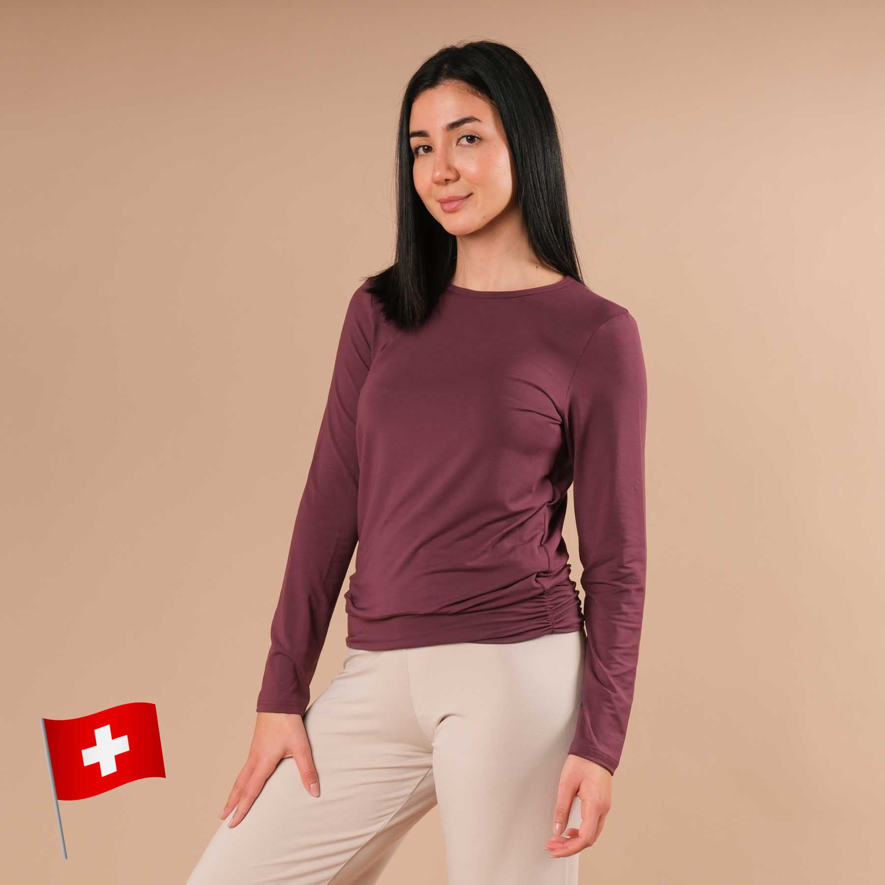 Camicia yoga Comfy manica lunga berry