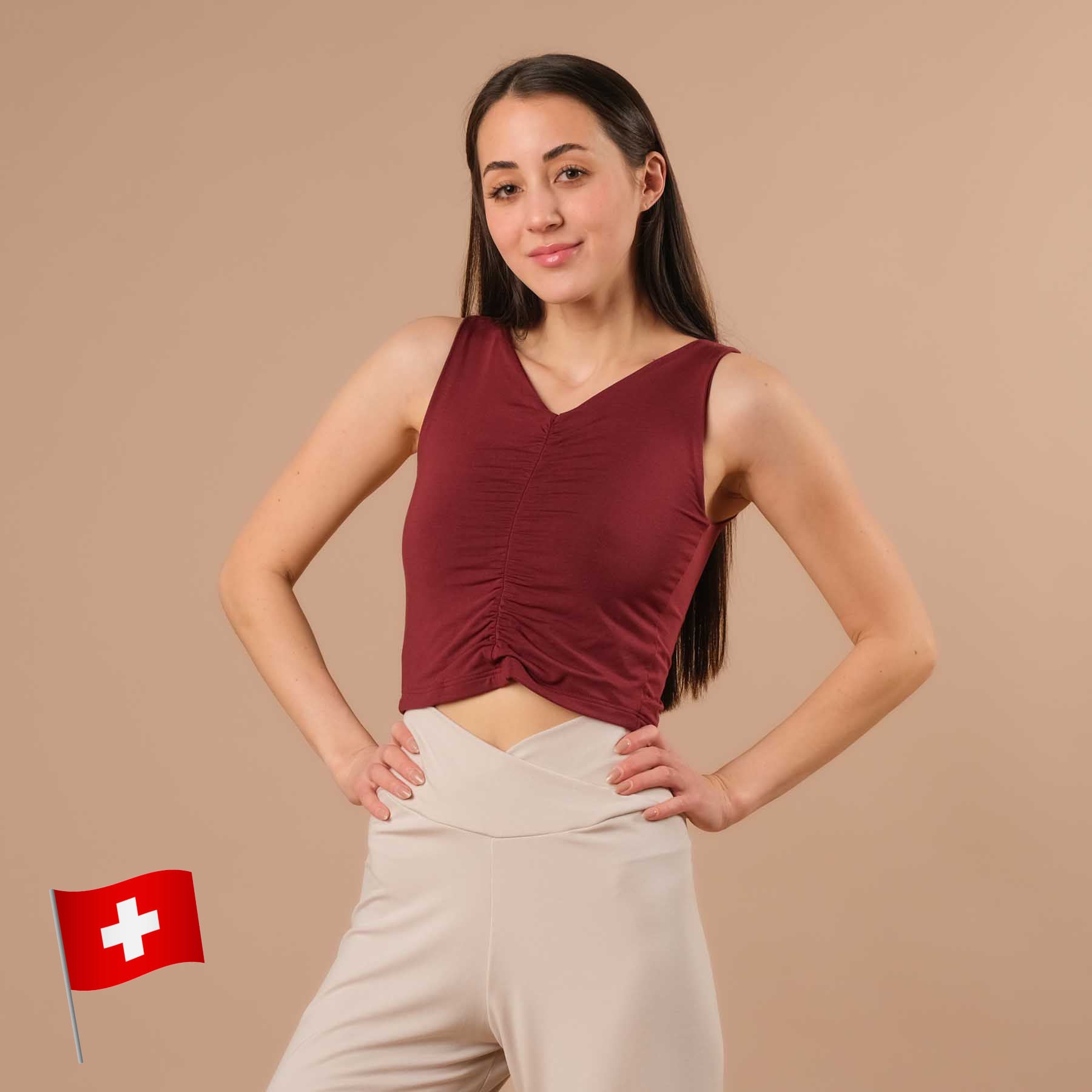 Top estivo arricciato Comfy bordeaux