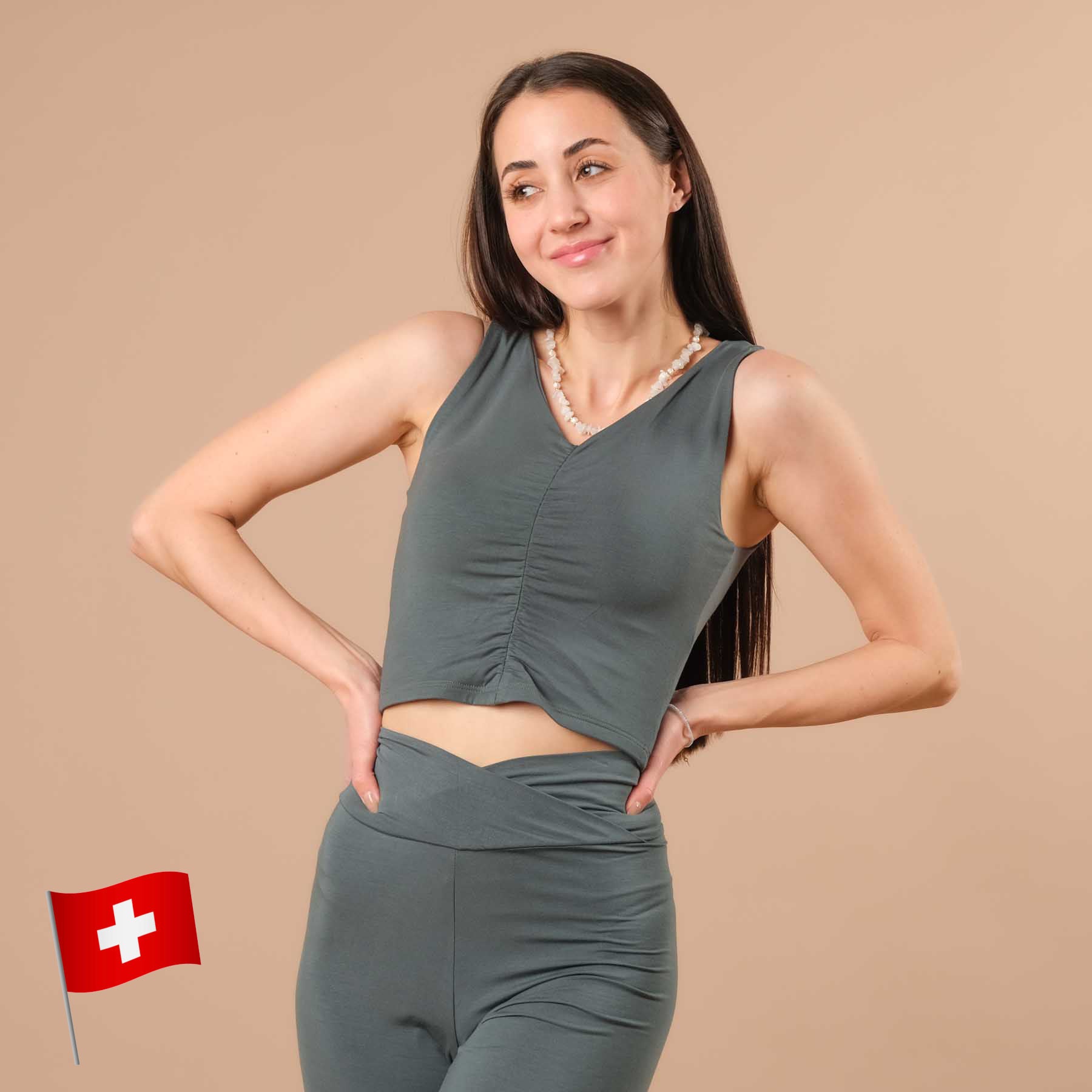 Top estivo arricciato Comfy emerald