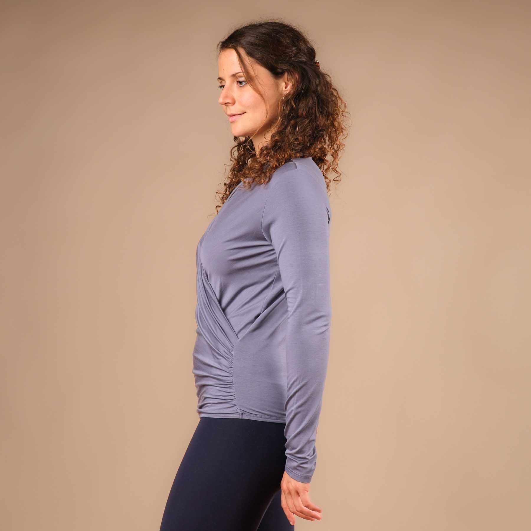 Camicia a portafoglio yoga a maniche lunghe grigio blu