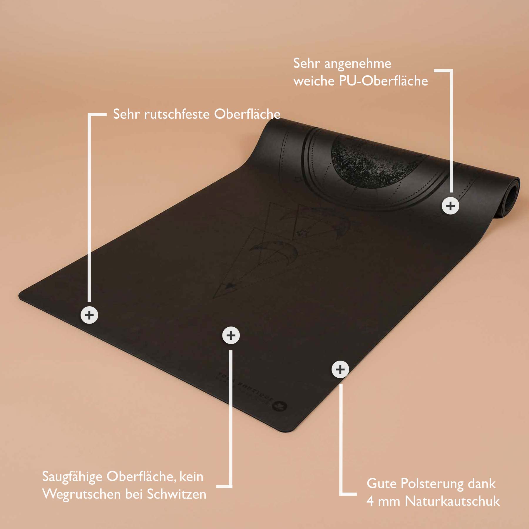 Tappetino da yoga super antiscivolo e extra lungo nero