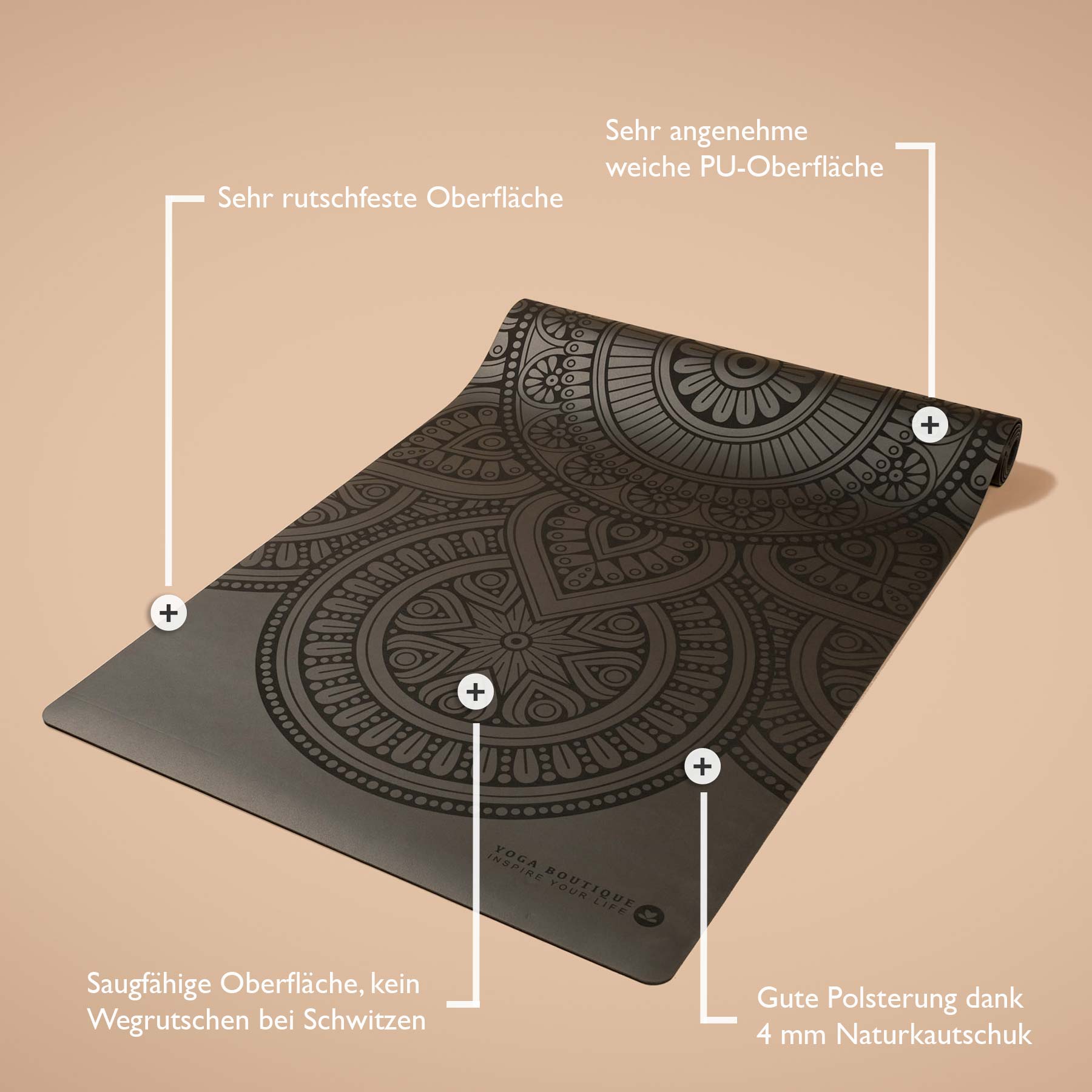 Tappetino yoga SuperGrip 2.0 Mandala molto antiscivolo nero