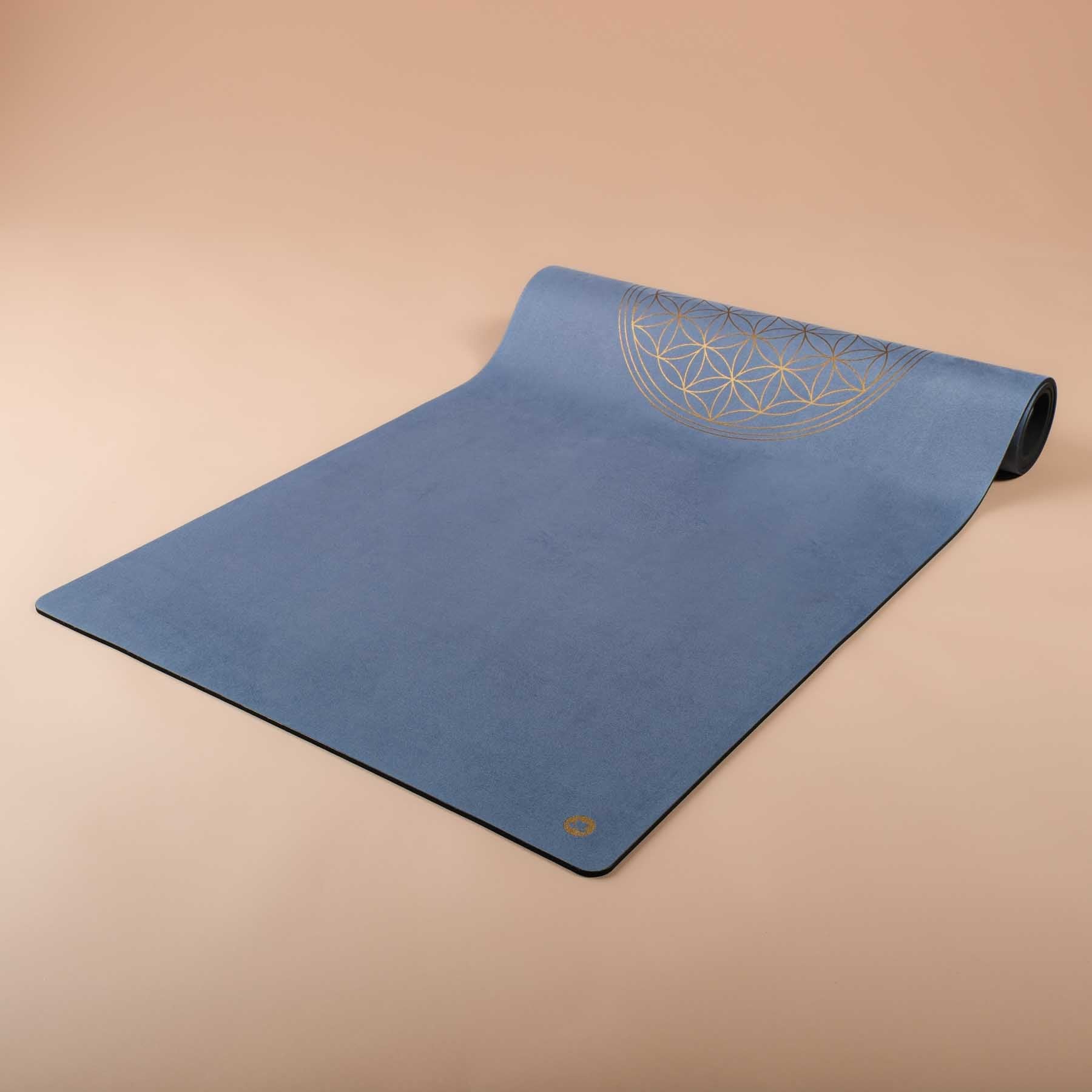 Tappetino da yoga in velluto Fiore della vita con stampa oro Grigio Blu