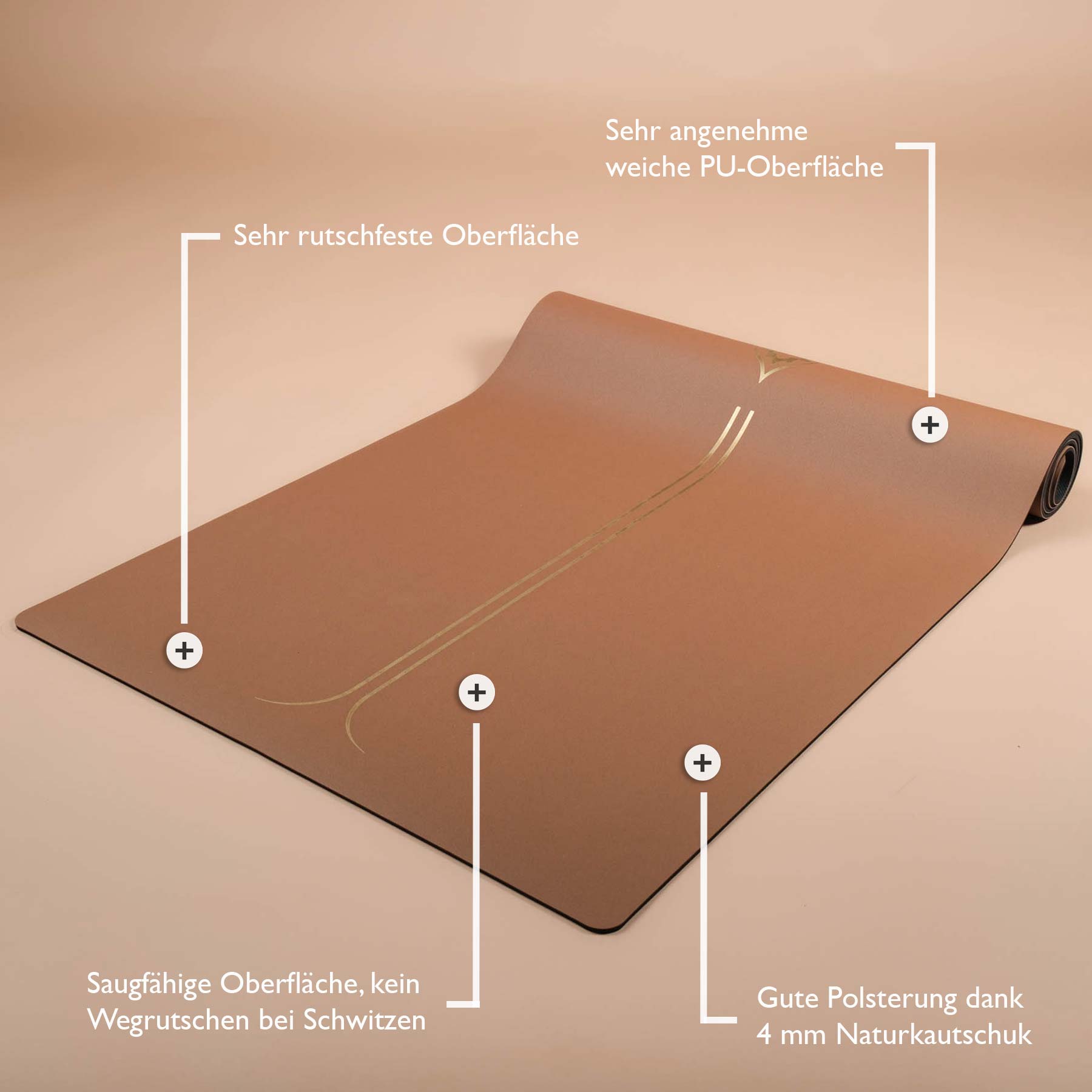 Tappetino da yoga con super grip con stampa dorata Equilibrio molto antiscivolo nel colore caffè