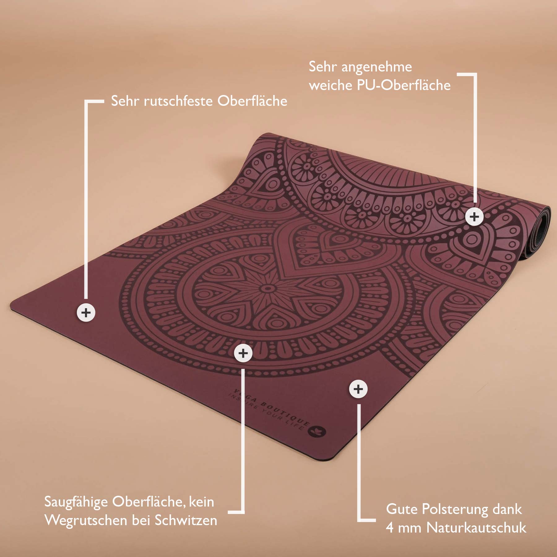 Tappetino da yoga SuperGrip 2.0 Mandala molto antiscivolo in gomma naturale con buona aderenza