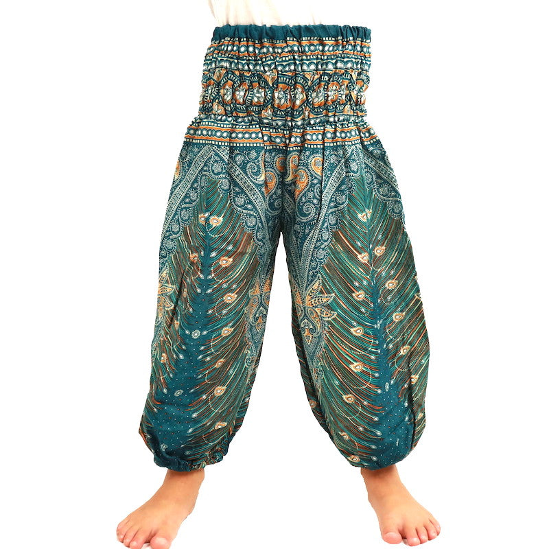 Pantaloni Yoga Harem per bambini Piuma turchese