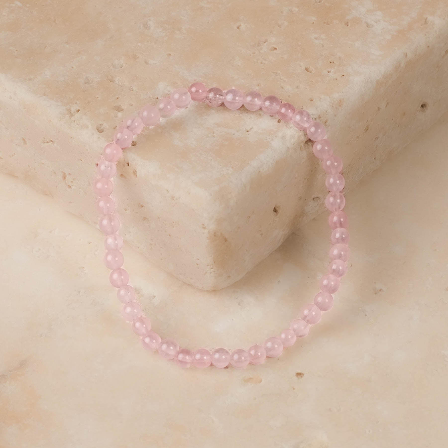 Bracciale di pietre preziose Quarzo rosa 4 mm