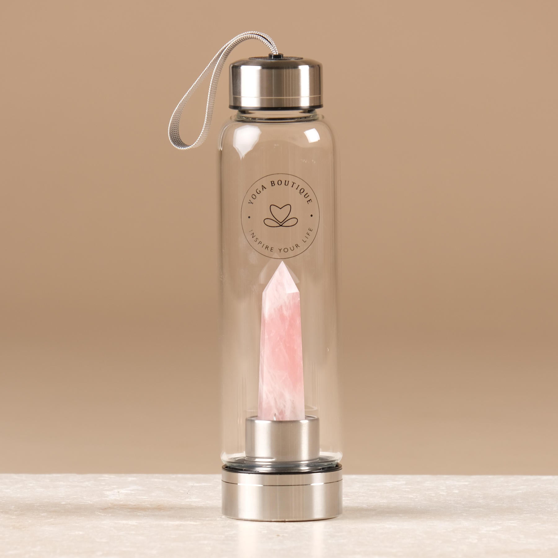 Bottiglia d'acqua in pietra preziosa Quarzo rosa