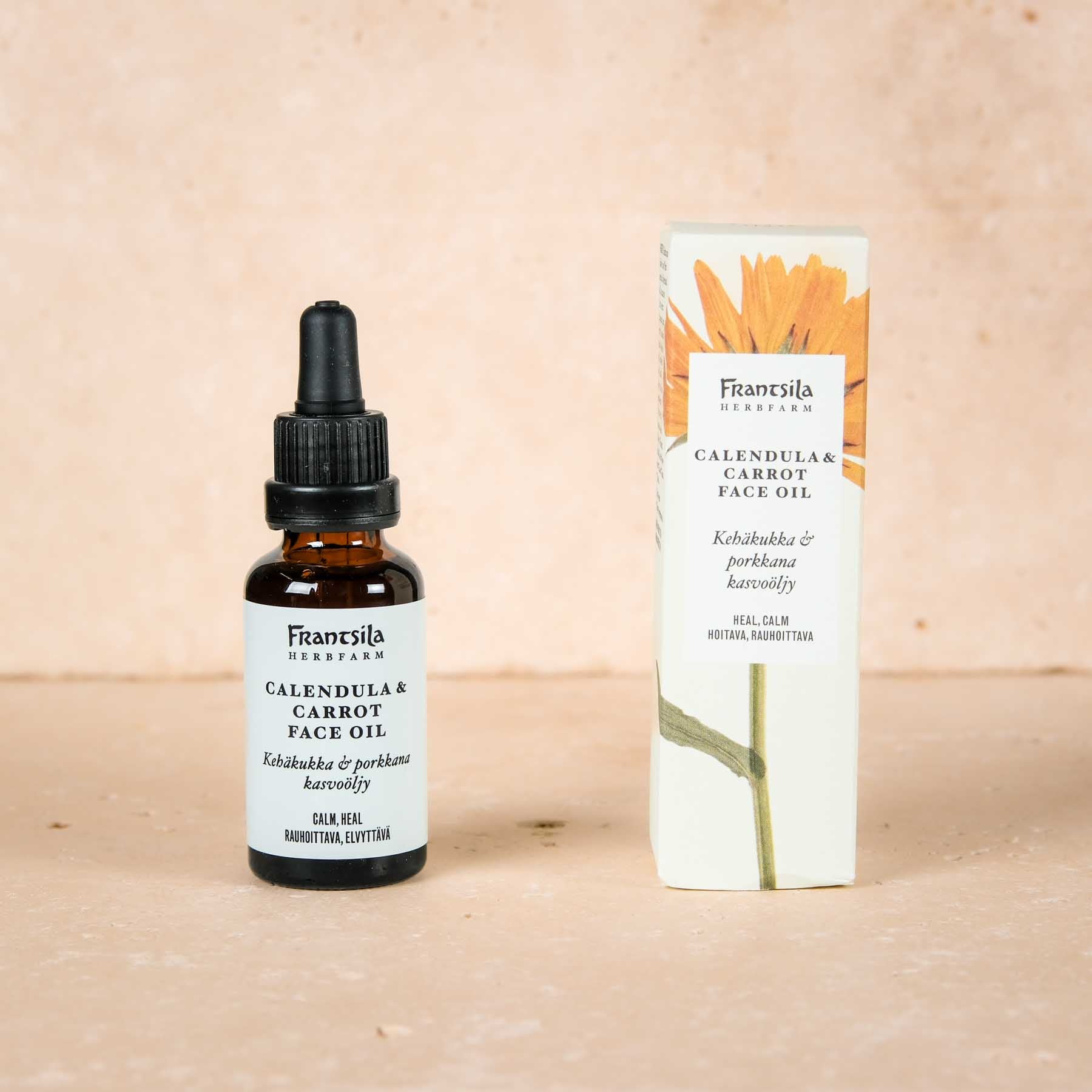 Coccolate la vostra pelle con l'olio cosmetico naturale Calendula & Carota di Frantsila - i migliori cosmetici naturali dalla Finlandia.