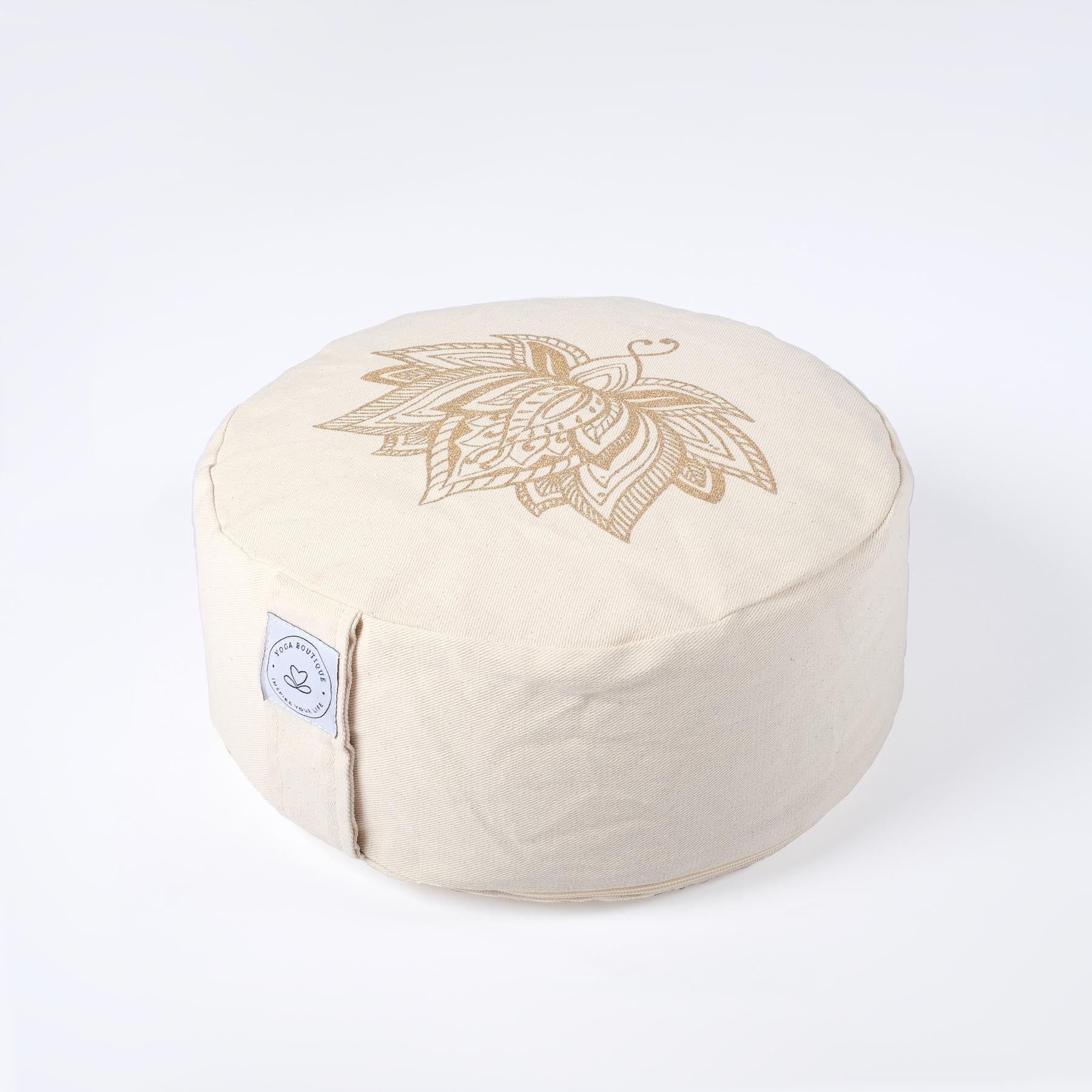 Cuscino da meditazione rotondo Lotus Gold Print Bianco naturale