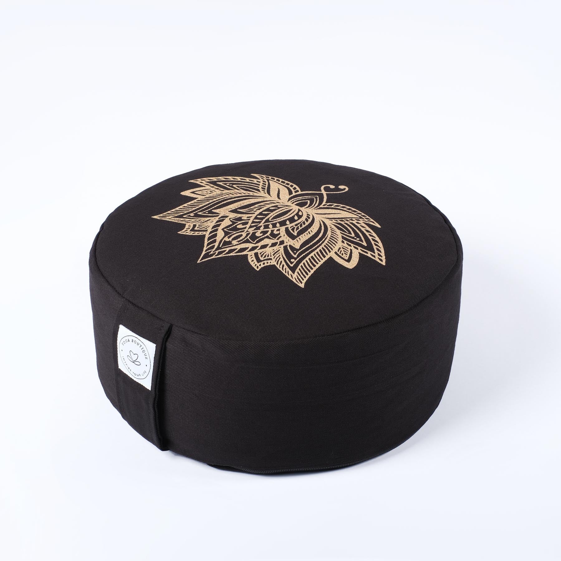 Cuscino da meditazione rotondo Lotus Gold Print Nero