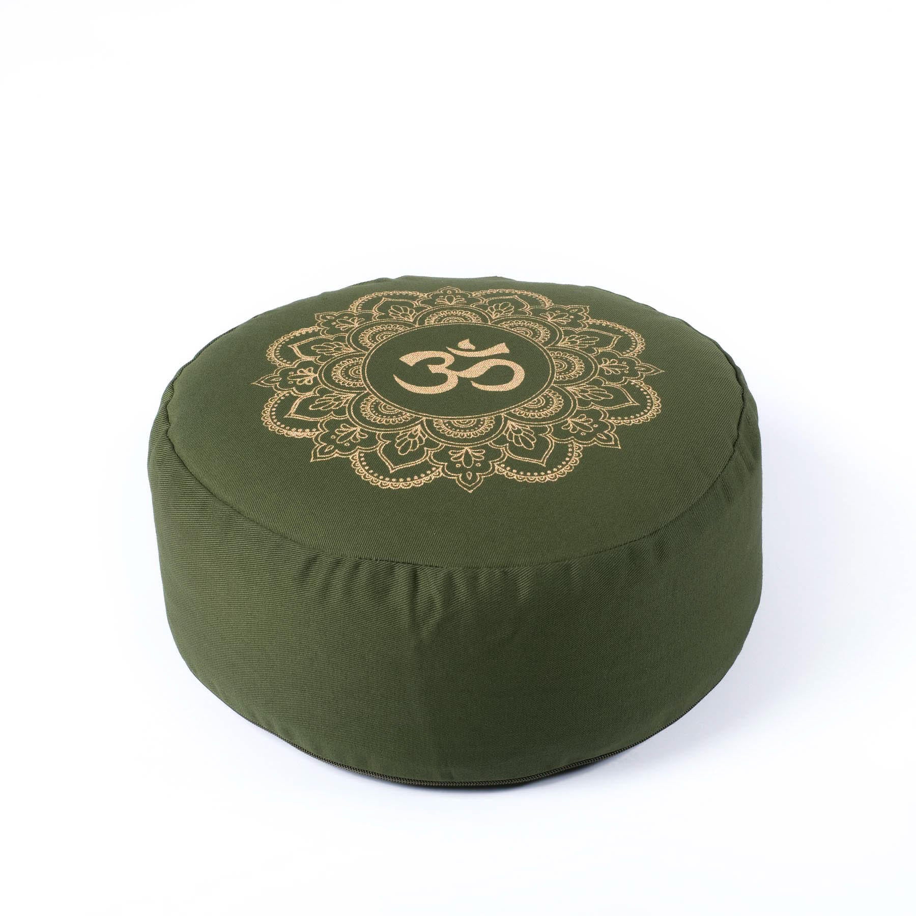 Cuscino da meditazione Mandala rotondo OM verde oliva