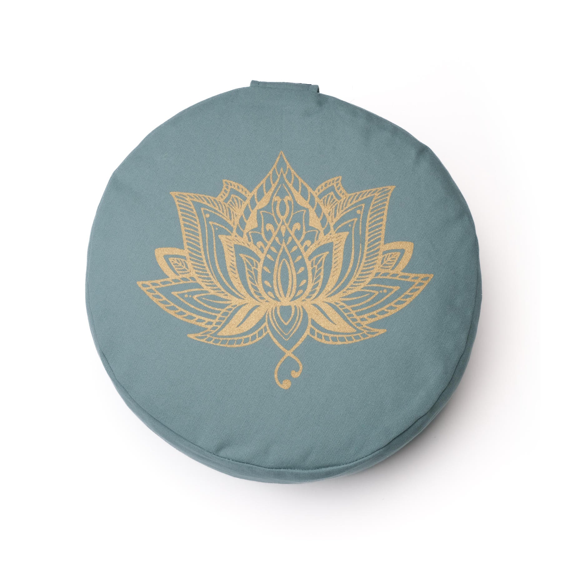 Cuscino da meditazione rotondo Lotus oro Stampa verde-acqua